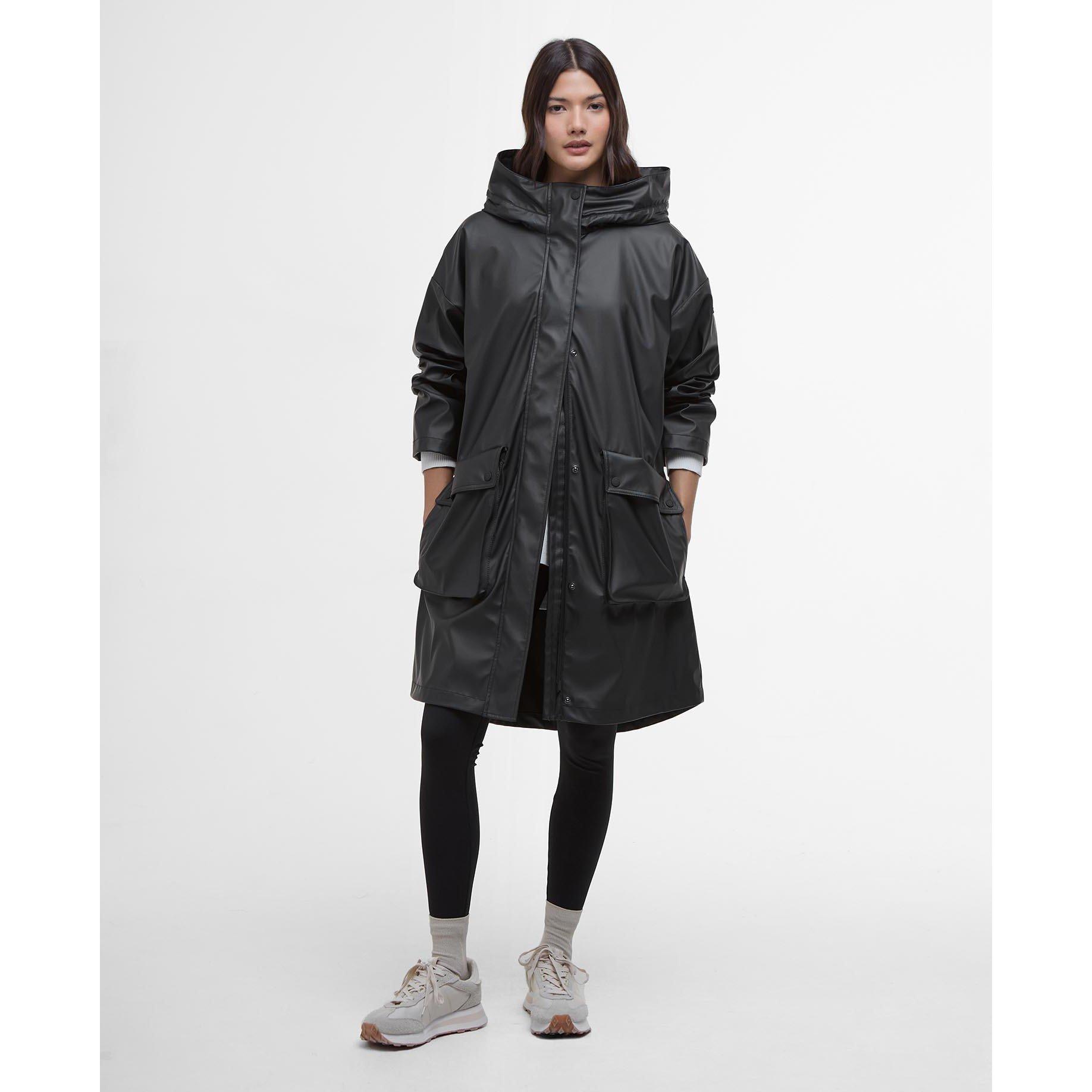 Black - Barbour International - Women's Atlas Hooded Long Sleeve Knee Length Rain Anorak - 1