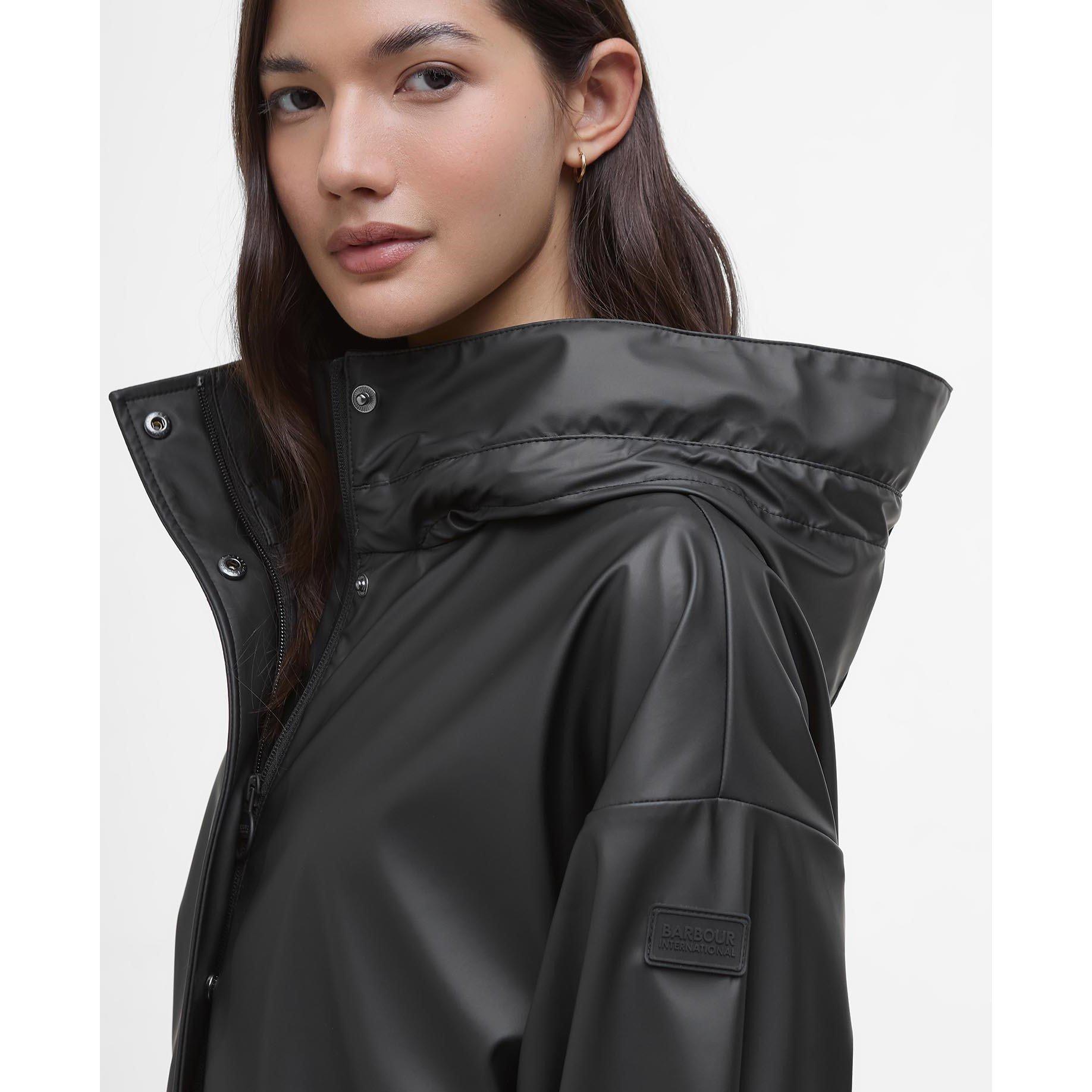 Black - Barbour International - Women's Atlas Hooded Long Sleeve Knee Length Rain Anorak - 5