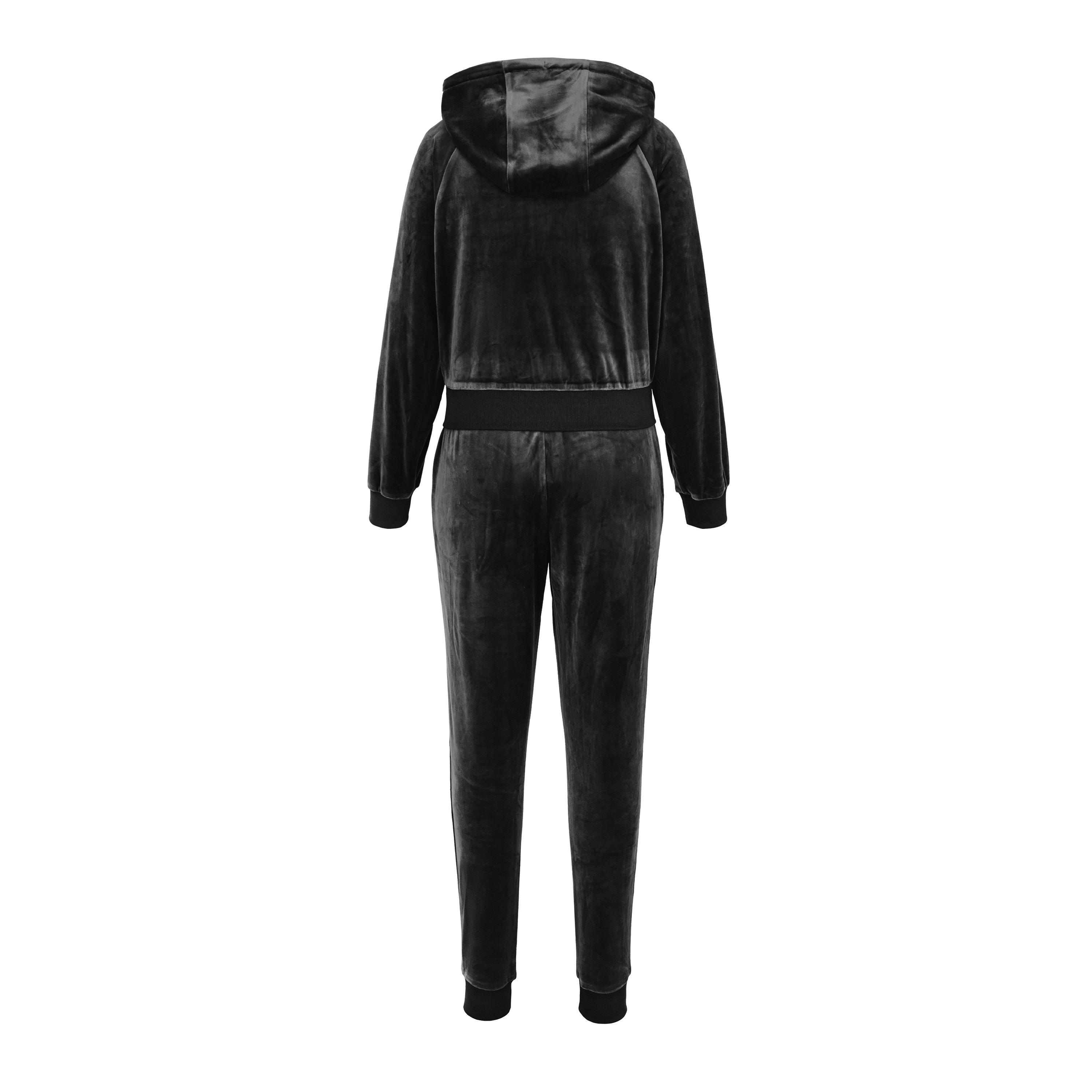 Zwart - Miso - Velour Tracksuit Set - 2