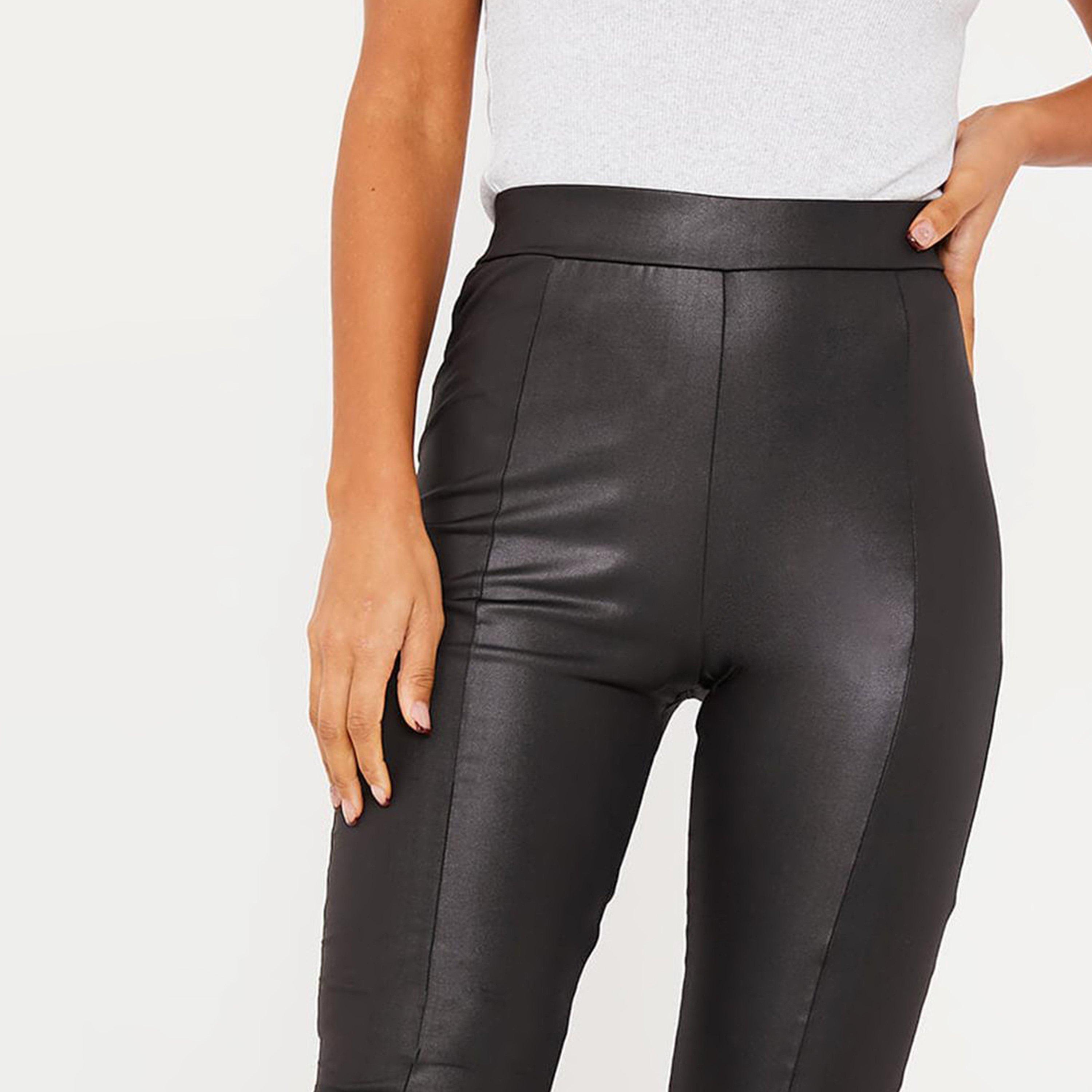 Black - I Saw It First - ISAWITFIRST Wet Look Front Split Pin Tuck Leggings - 5