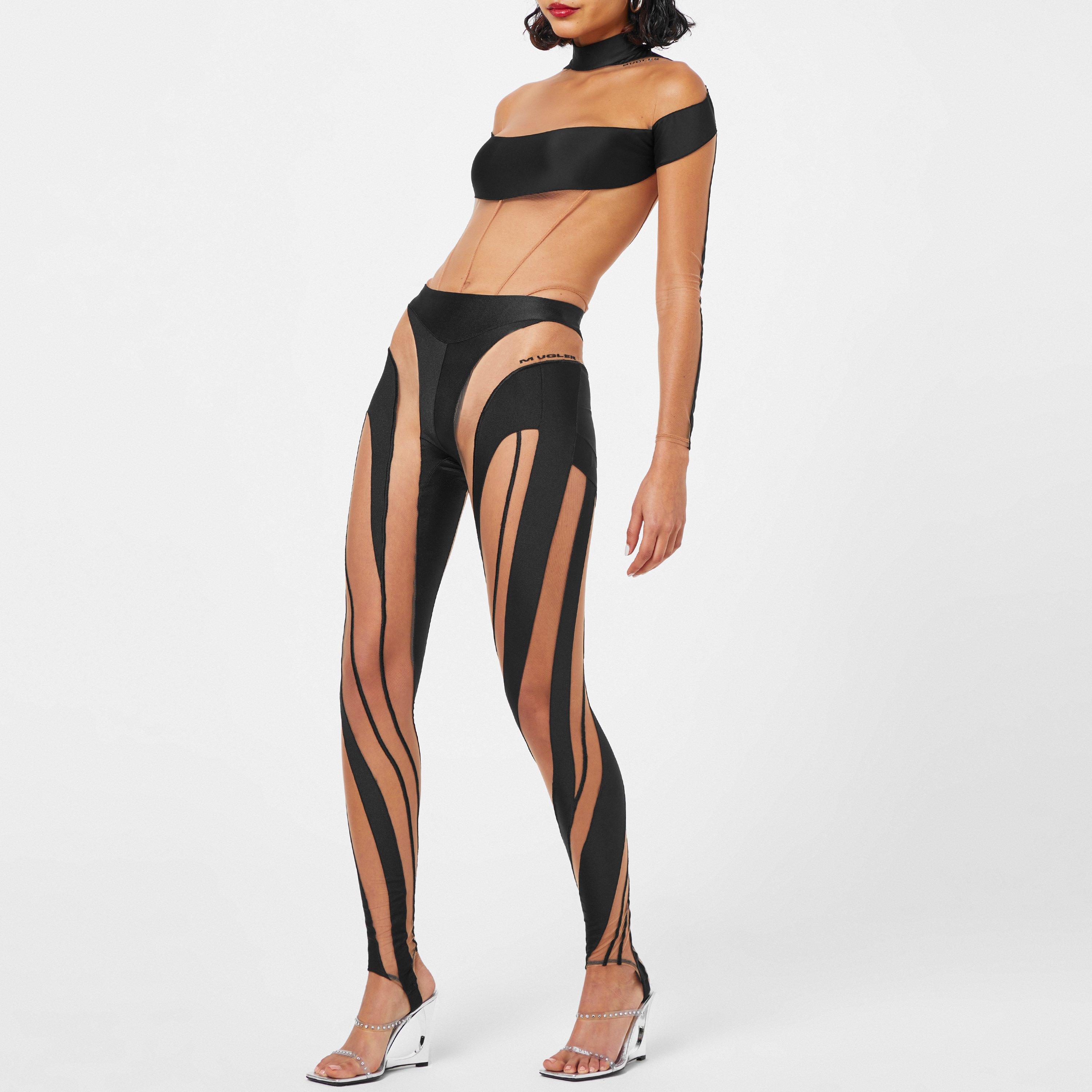 19991 Black 01 - Mugler - Sheer Swirl Leggings - 2