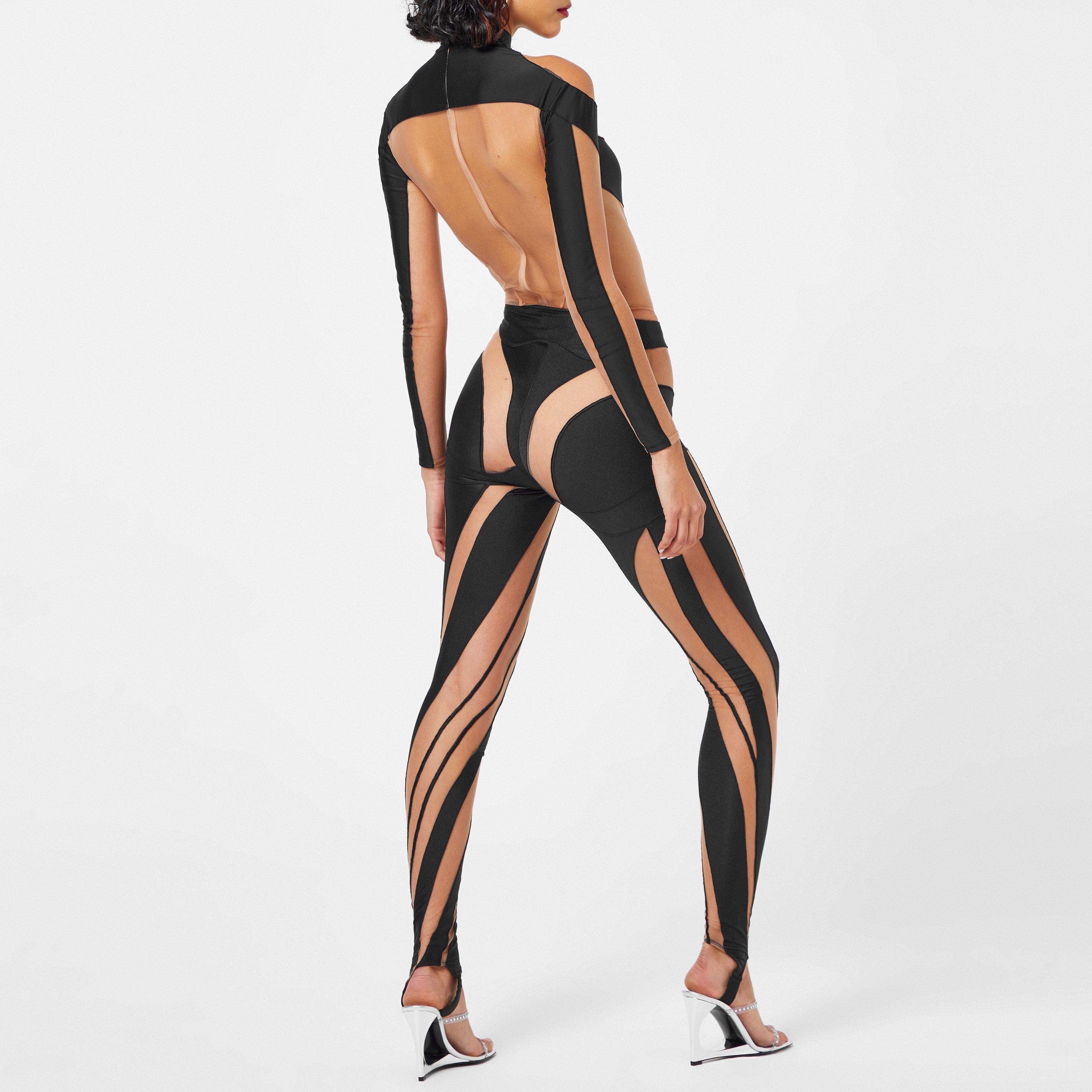 19991 Black 01 - Mugler - Sheer Swirl Leggings - 3