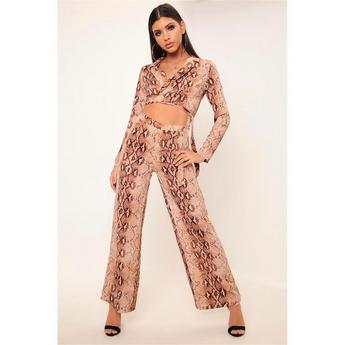 I Saw It First ISAWITFIRST Snake Print Wide Leg Trousers