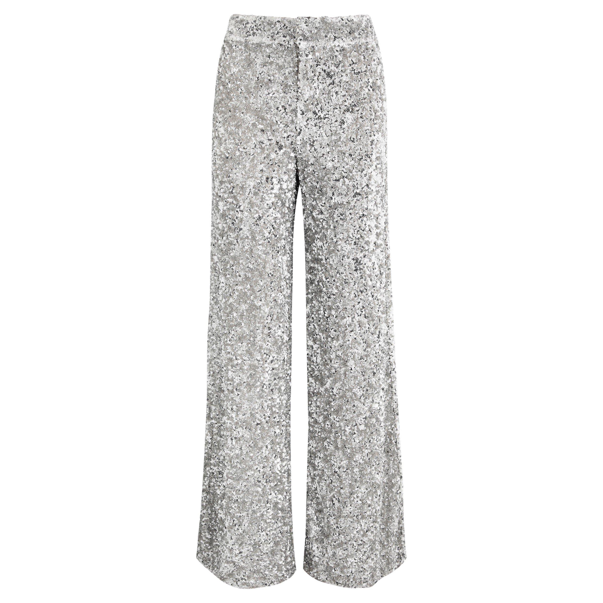 SILVER - Alice And Olivia - TR MAME SEQUIN WIDE TROUSER