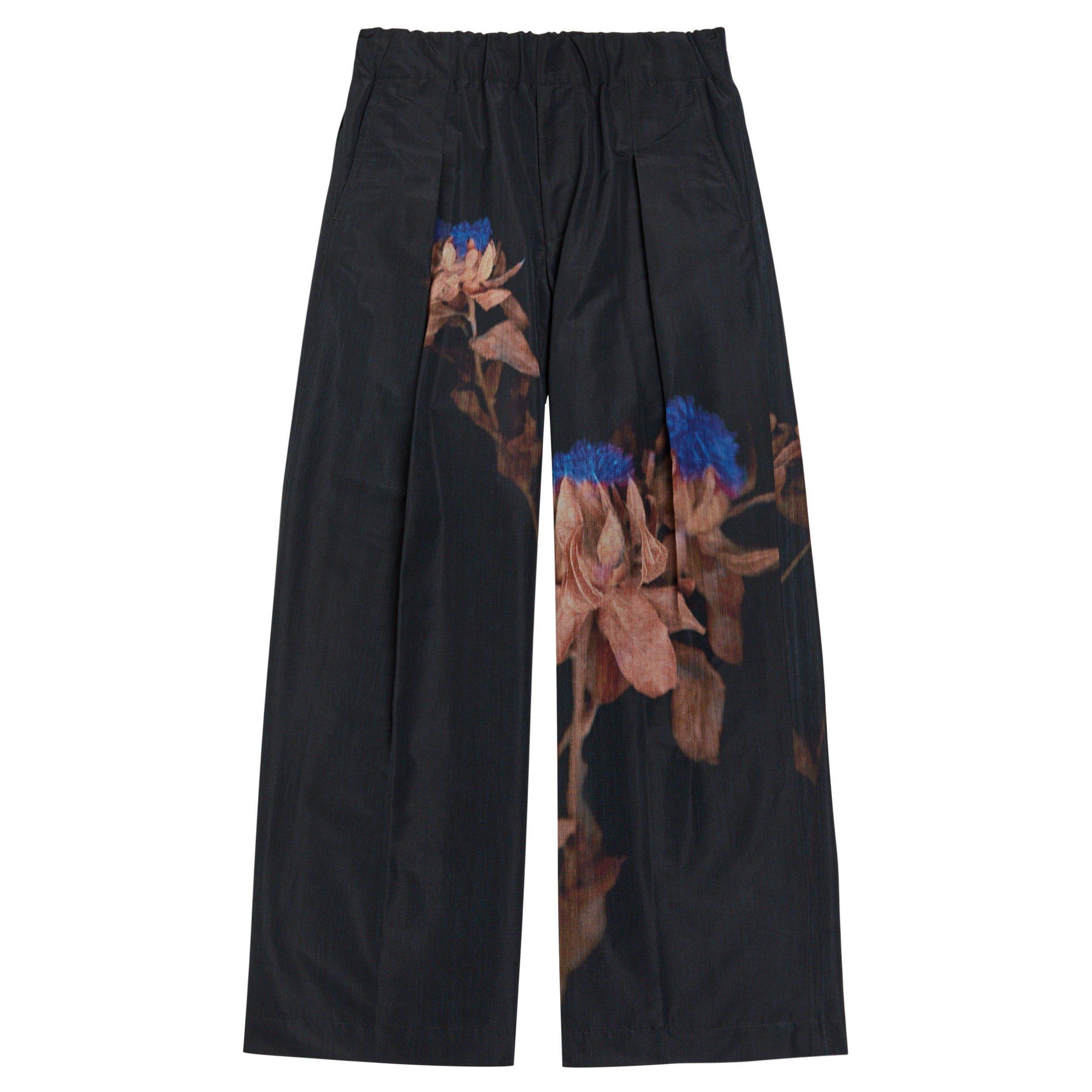 BLACK - Dries Van Noten - Men's Pilan Floral Wool Wide-Leg Trousers