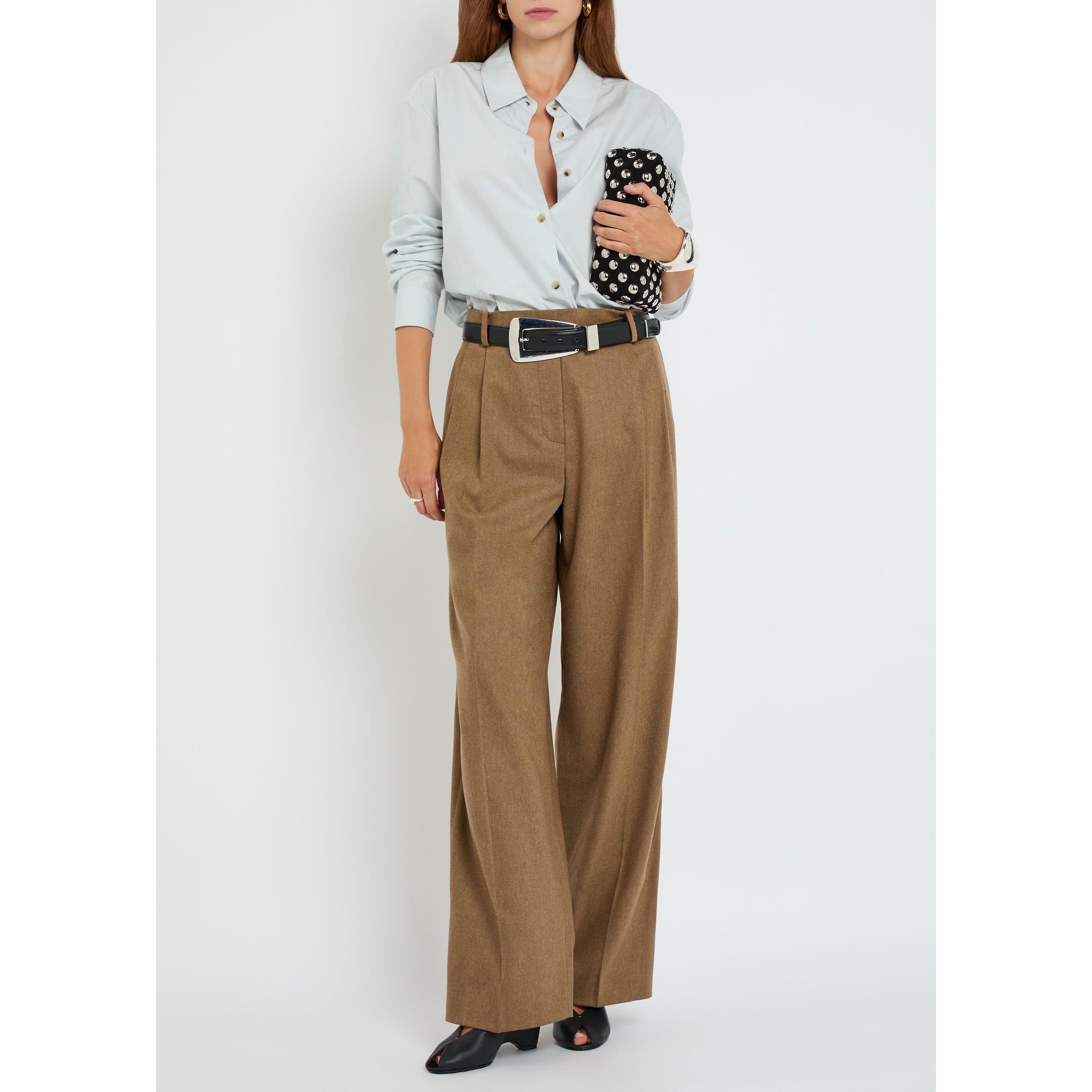 BROWN - Khaite - Women's August Wool Wide-Leg Trousers - 5