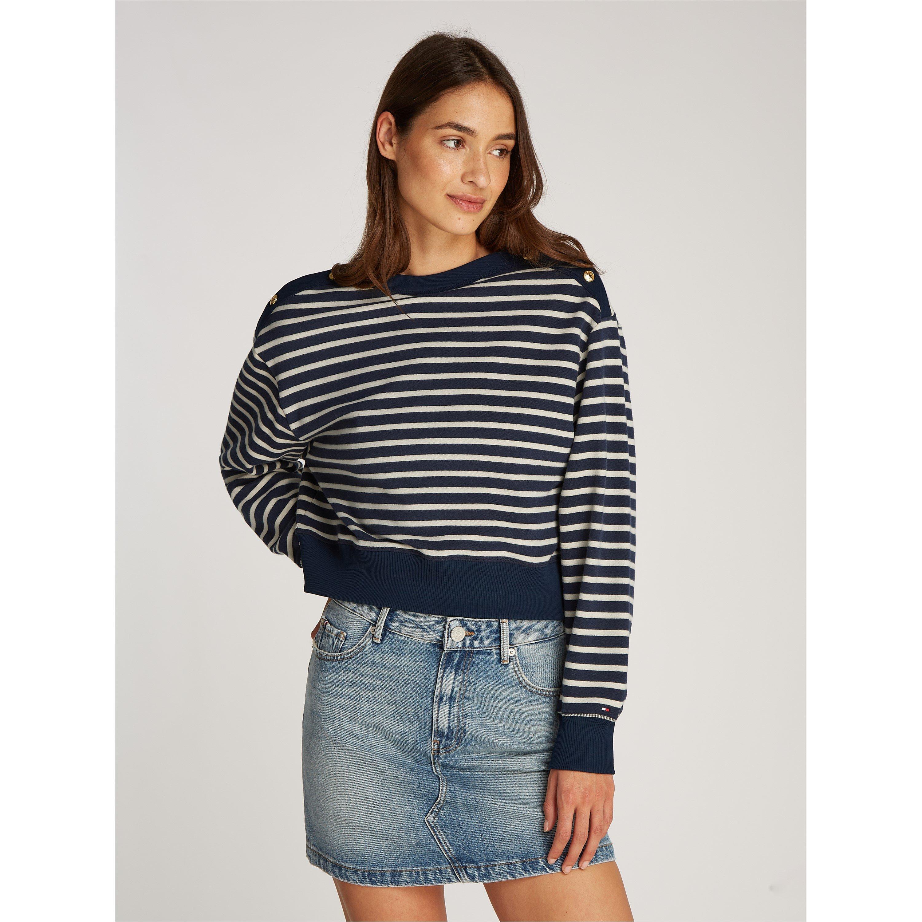 Breton Stp - Tommy Hilfiger - Women's Gold Button Boat Neck Sweatshirt - 1