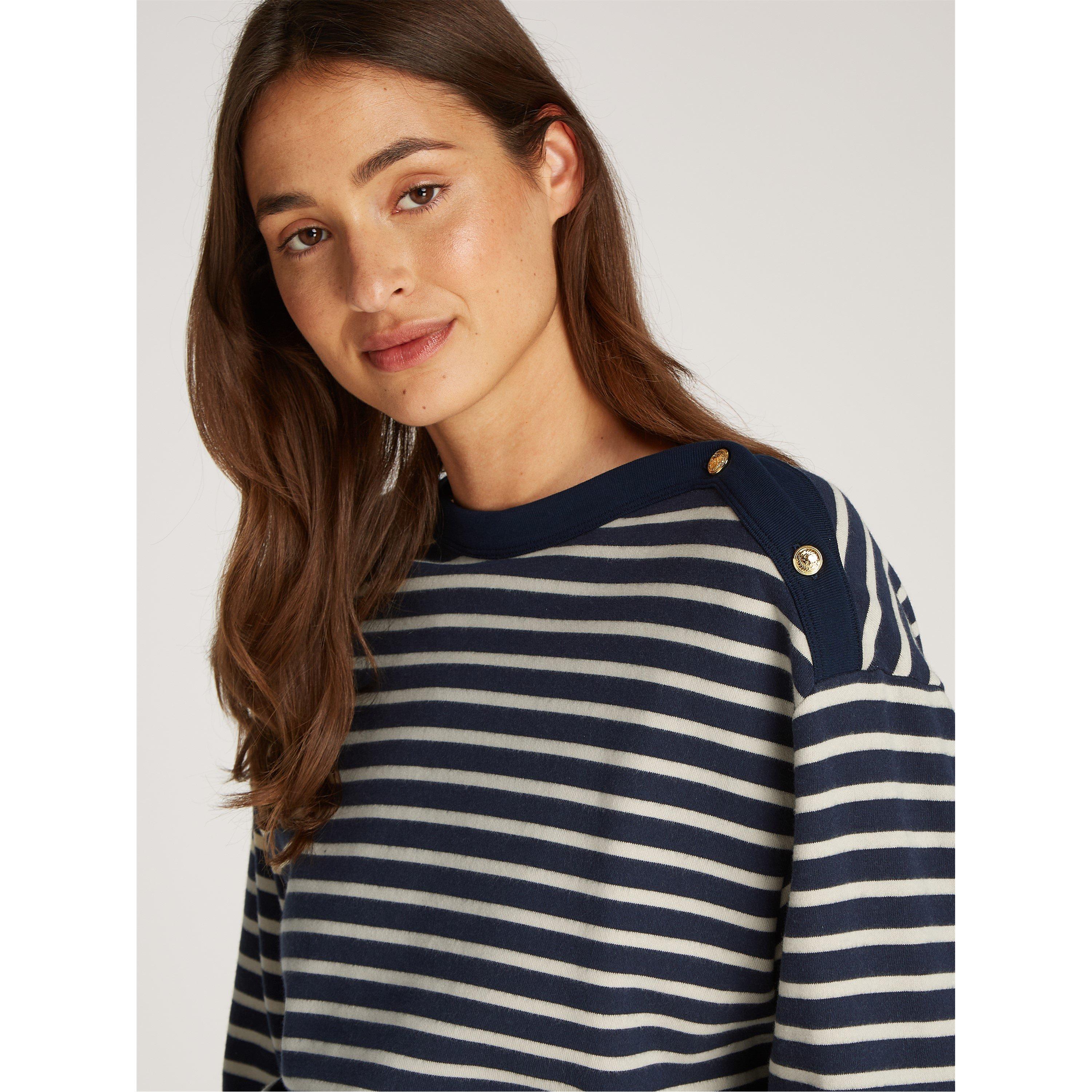 Breton Stp - Tommy Hilfiger - Women's Gold Button Boat Neck Sweatshirt - 2