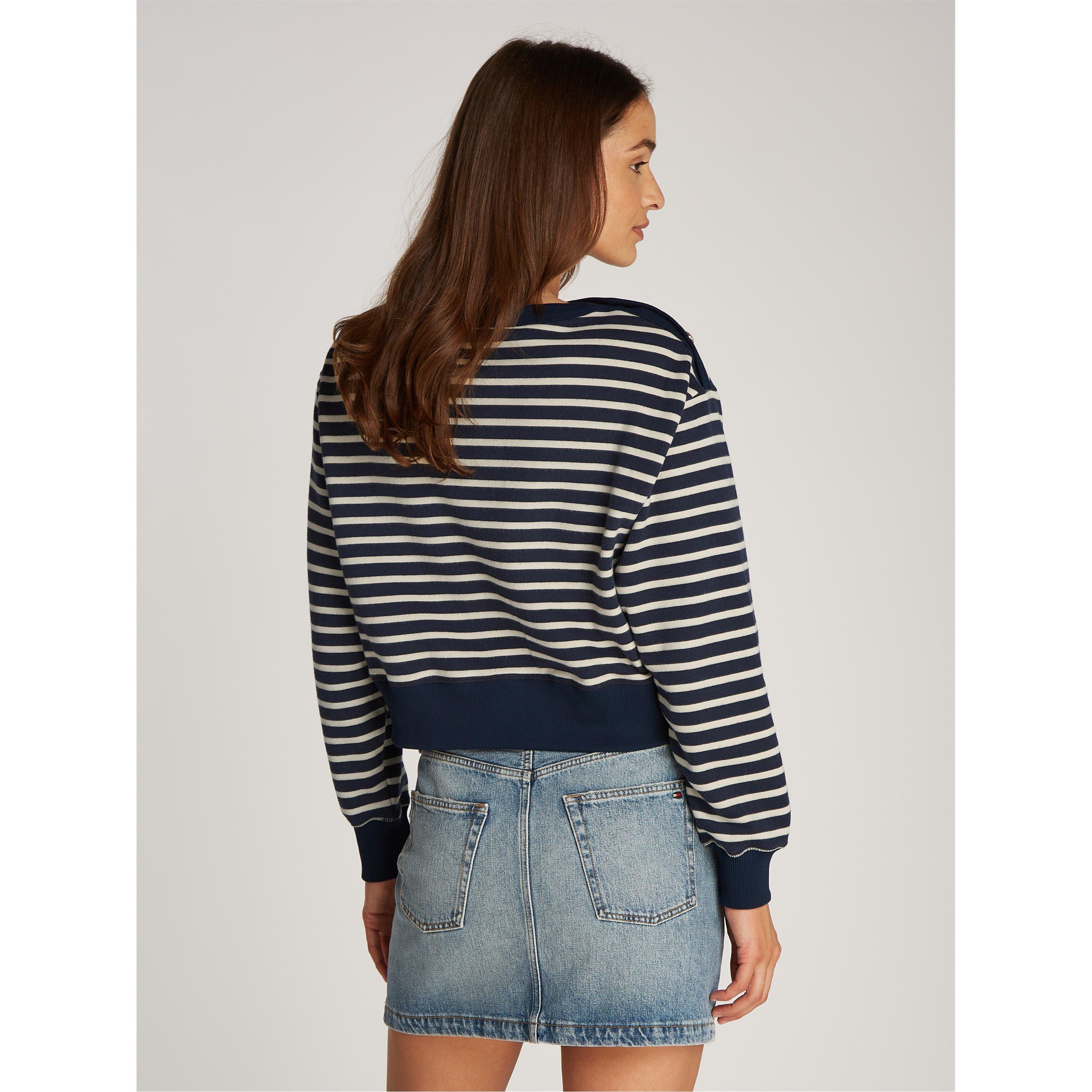Breton Stp - Tommy Hilfiger - Women's Gold Button Boat Neck Sweatshirt - 4