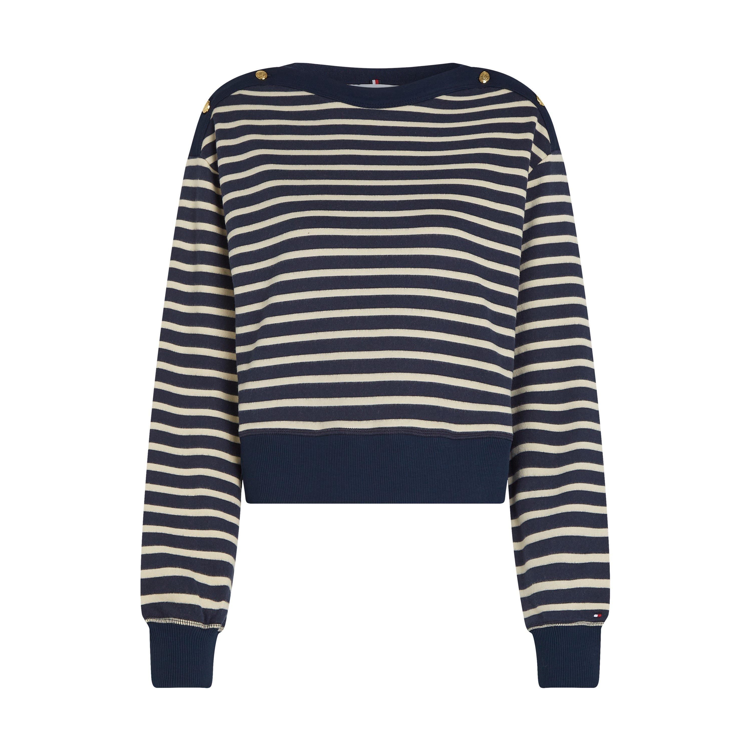 Breton Stp - Tommy Hilfiger - Women's Gold Button Boat Neck Sweatshirt - 5