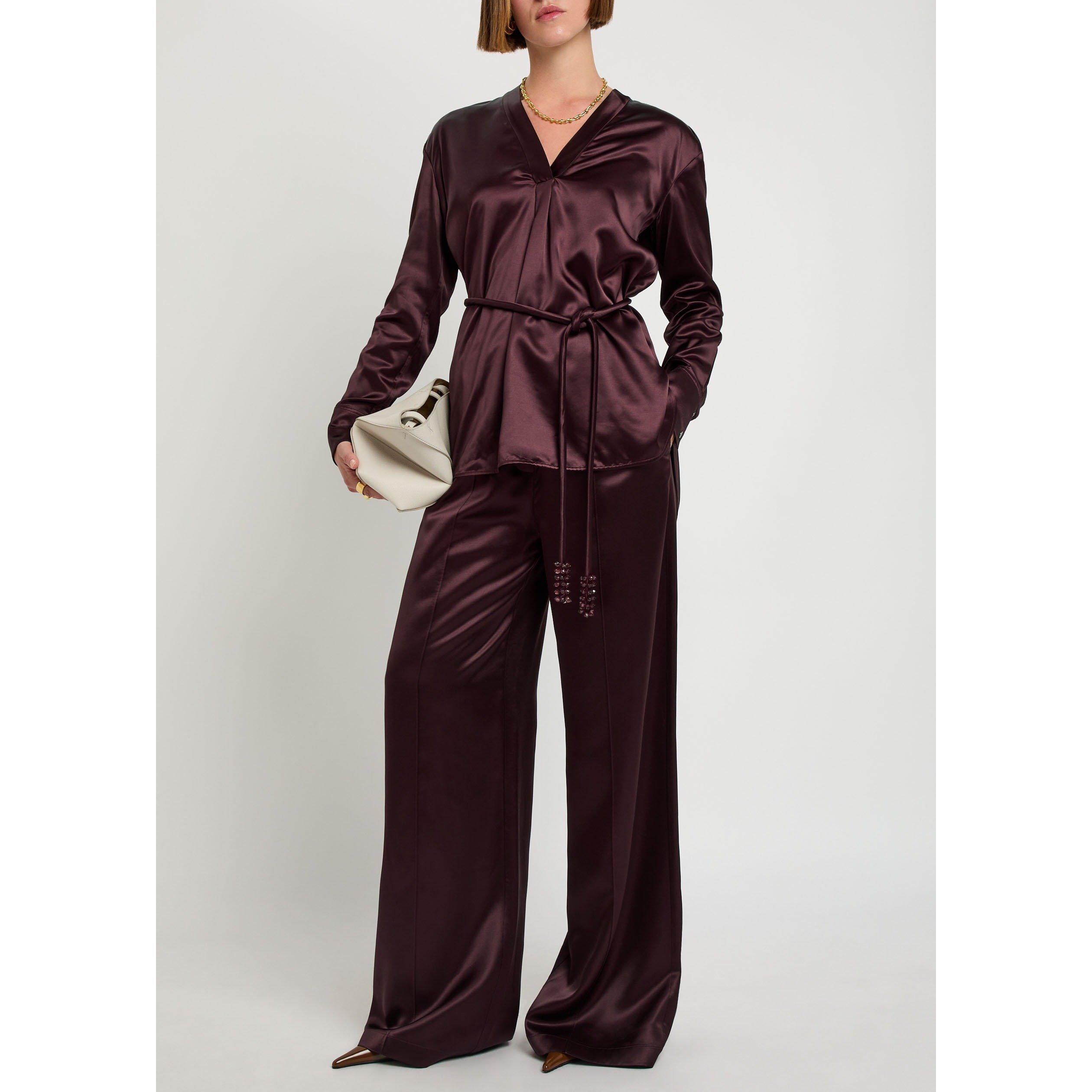 DARK RED - Tory Burch - Women's Viscose Wide Leg Trousers - 5