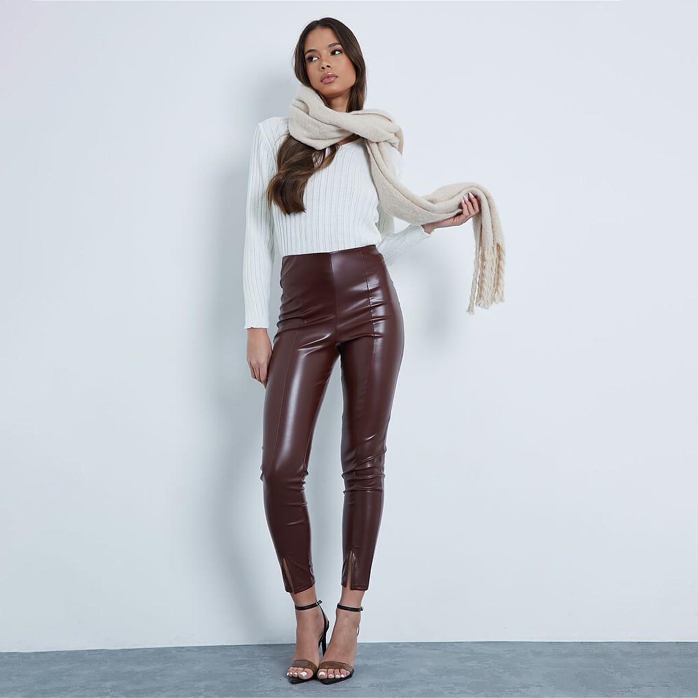 Bruin - I Saw It First - ISAWITFIRST Faux Leather Front Split Seam Leggings - 1