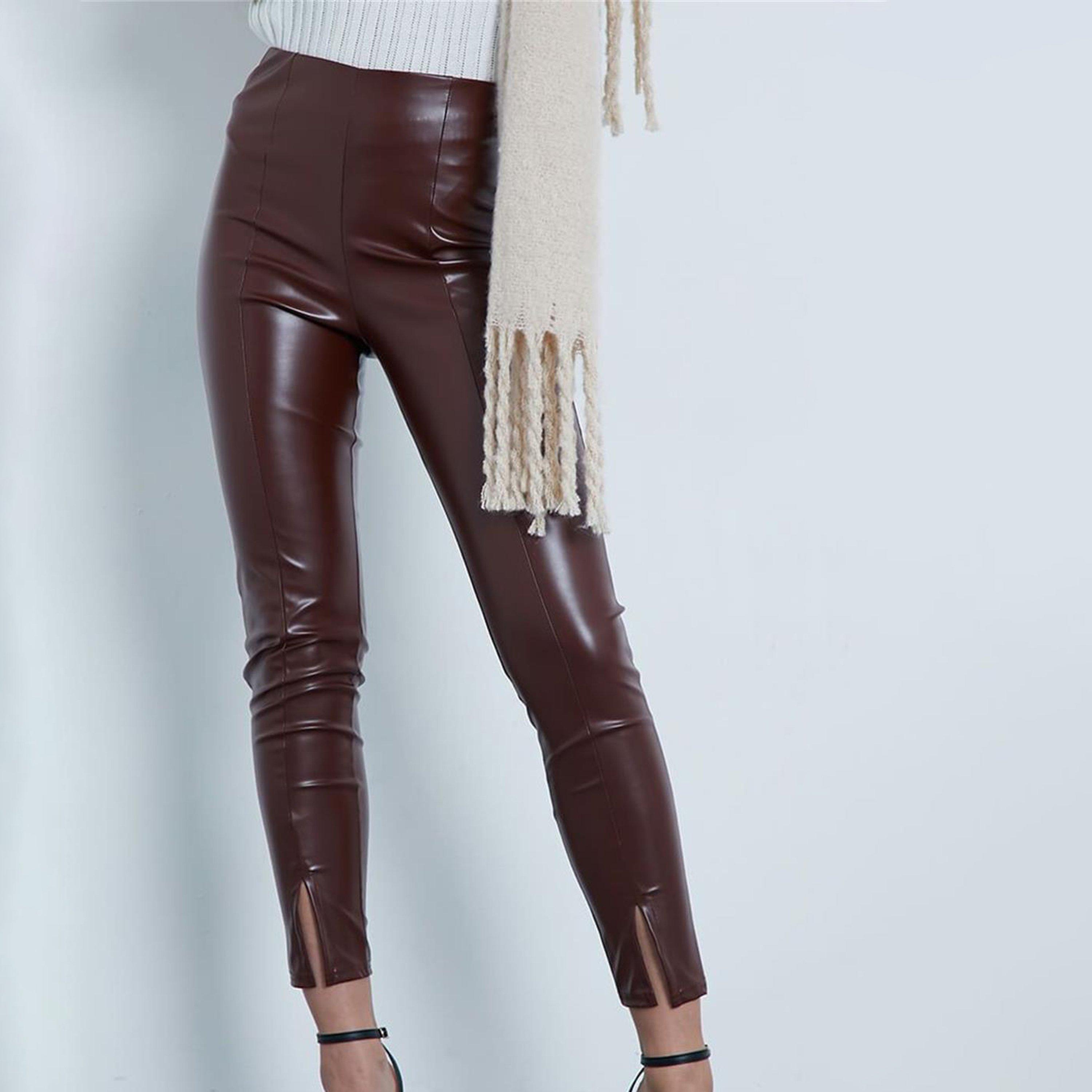 Bruin - I Saw It First - ISAWITFIRST Faux Leather Front Split Seam Leggings - 2