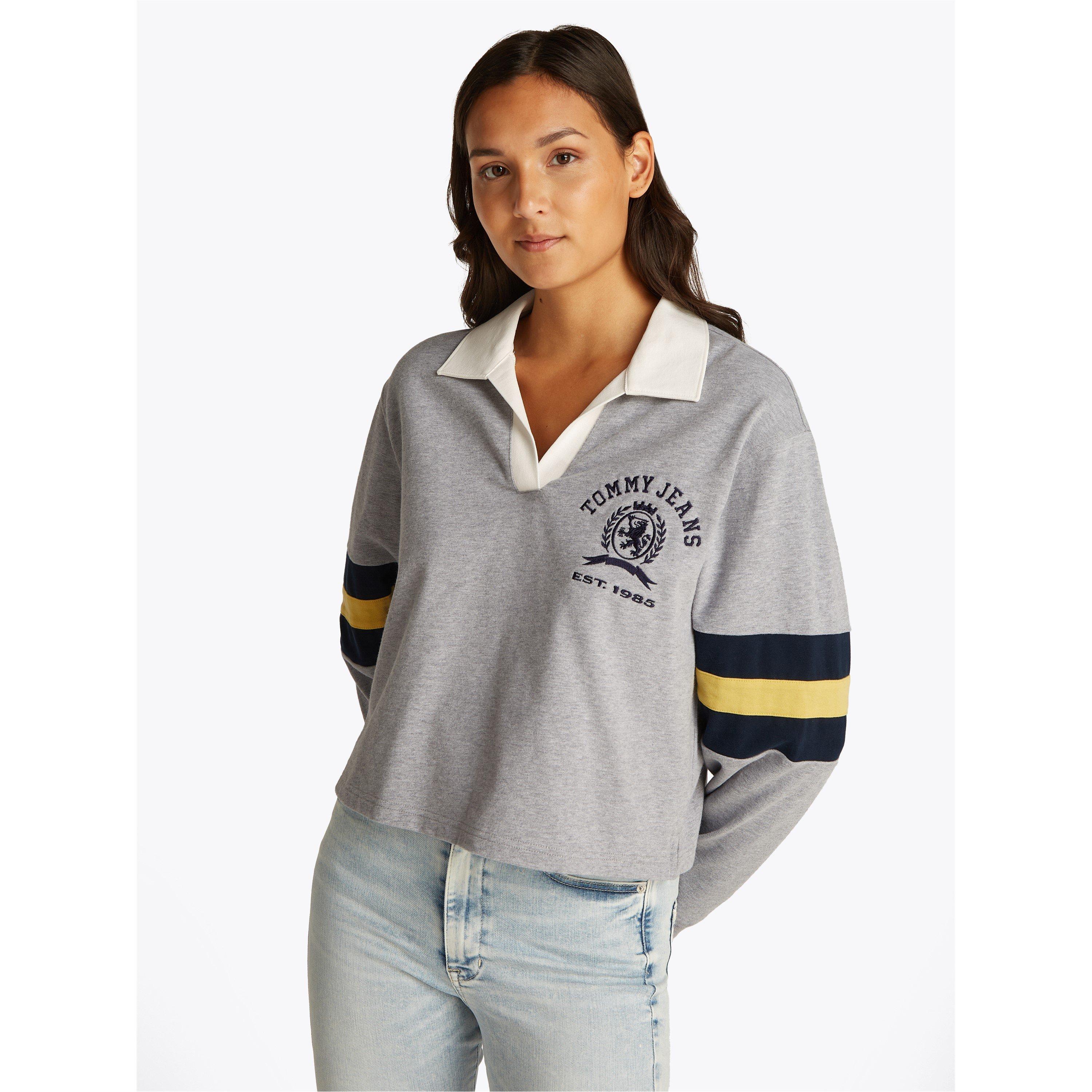 Tommy Jeans Women's Varsity Crest Rugby Sweater - Grey Htr - 8 (XS)