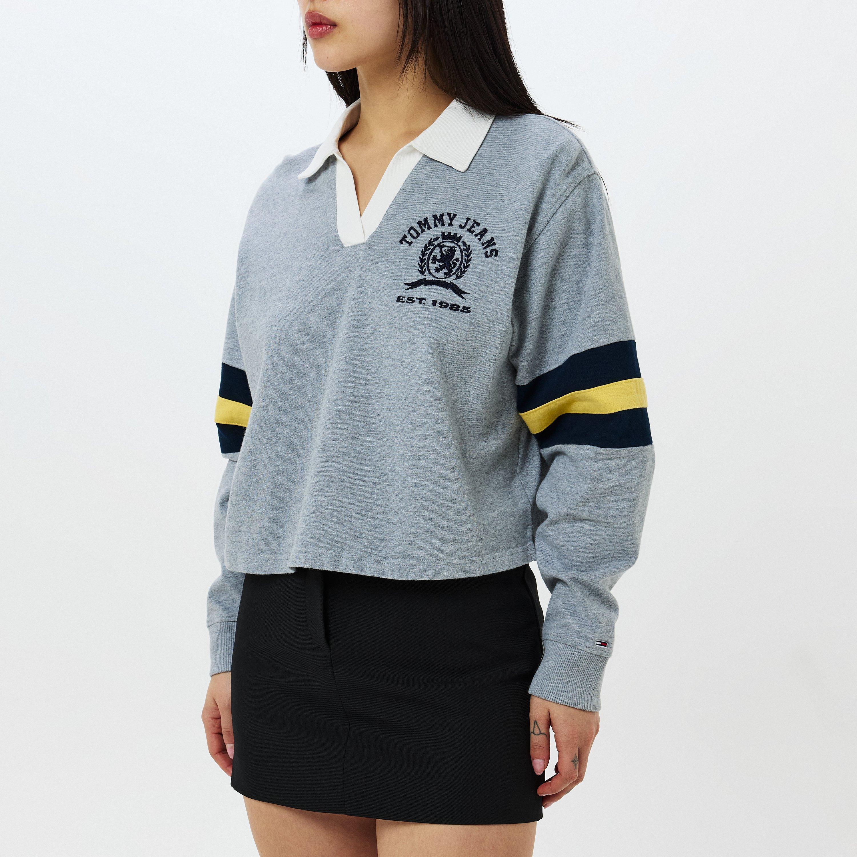 Grey Htr - Tommy Jeans - Varsity Crest Rugby Sweater - 3