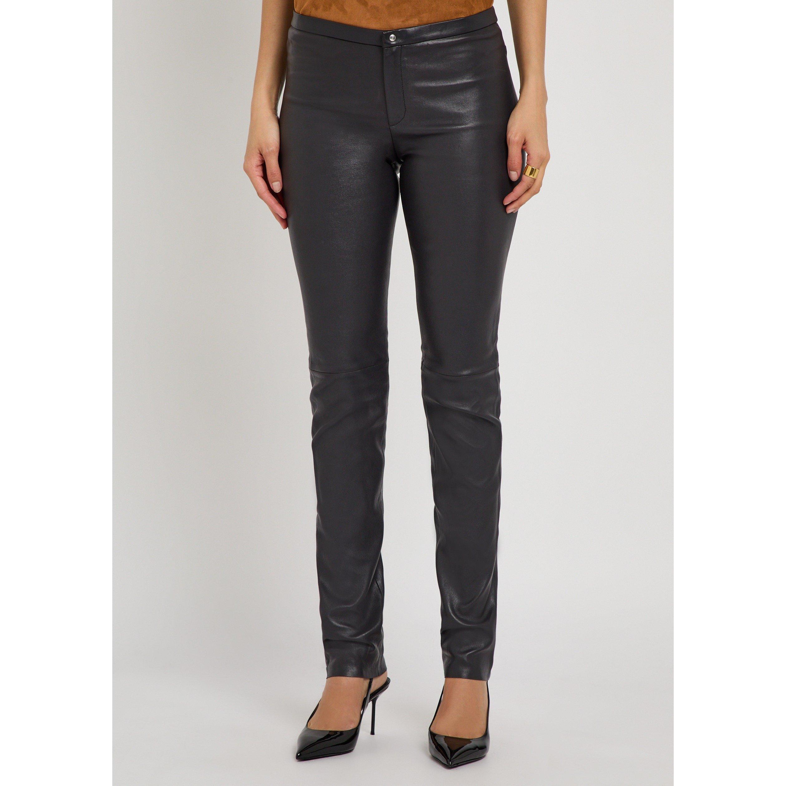DARK GREY - Stouls - Women's Newton Slim-Fit Leather Trousers - 2