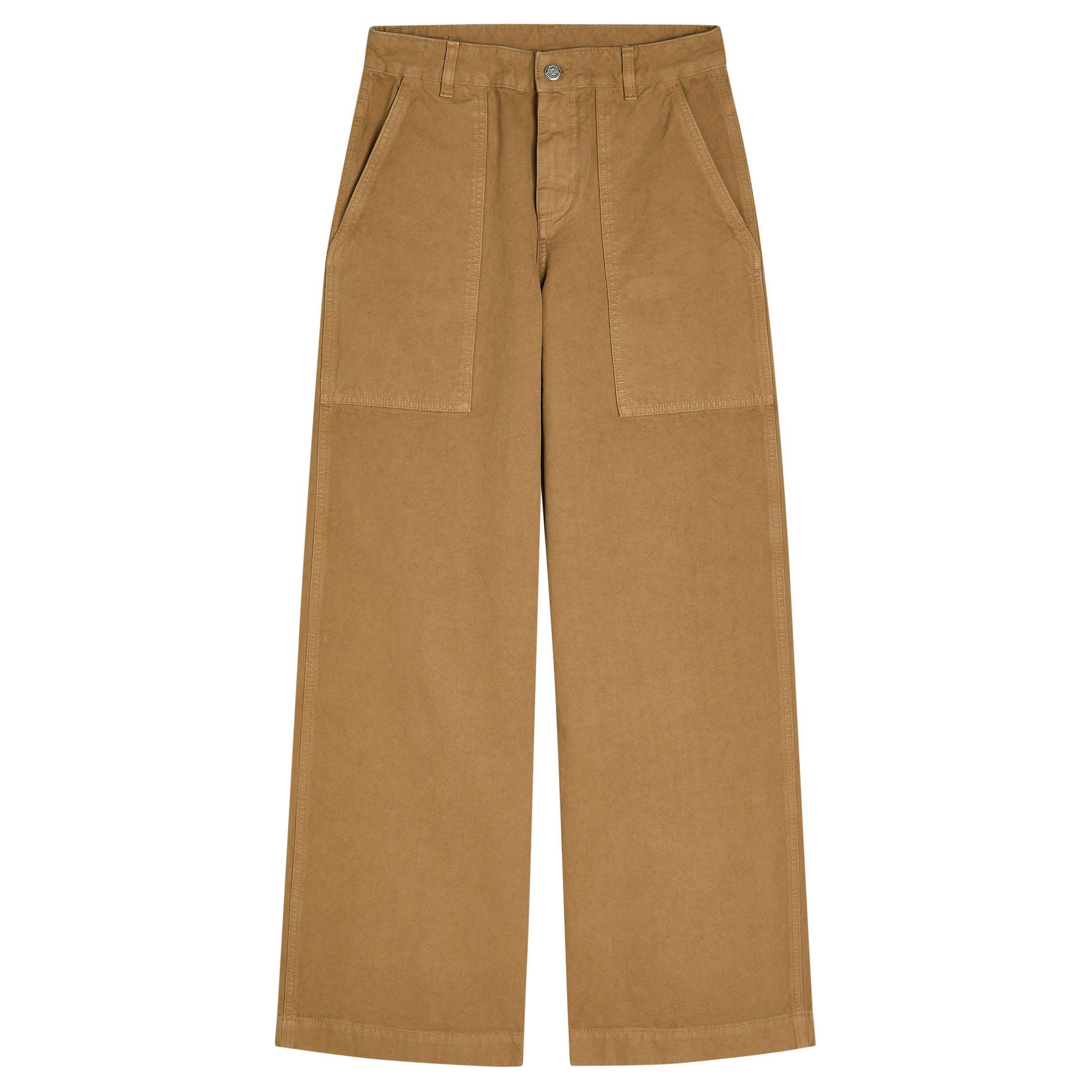 BROWN - Moncler - Women's Cotton High-Rise Wide-Leg Trousers - 1