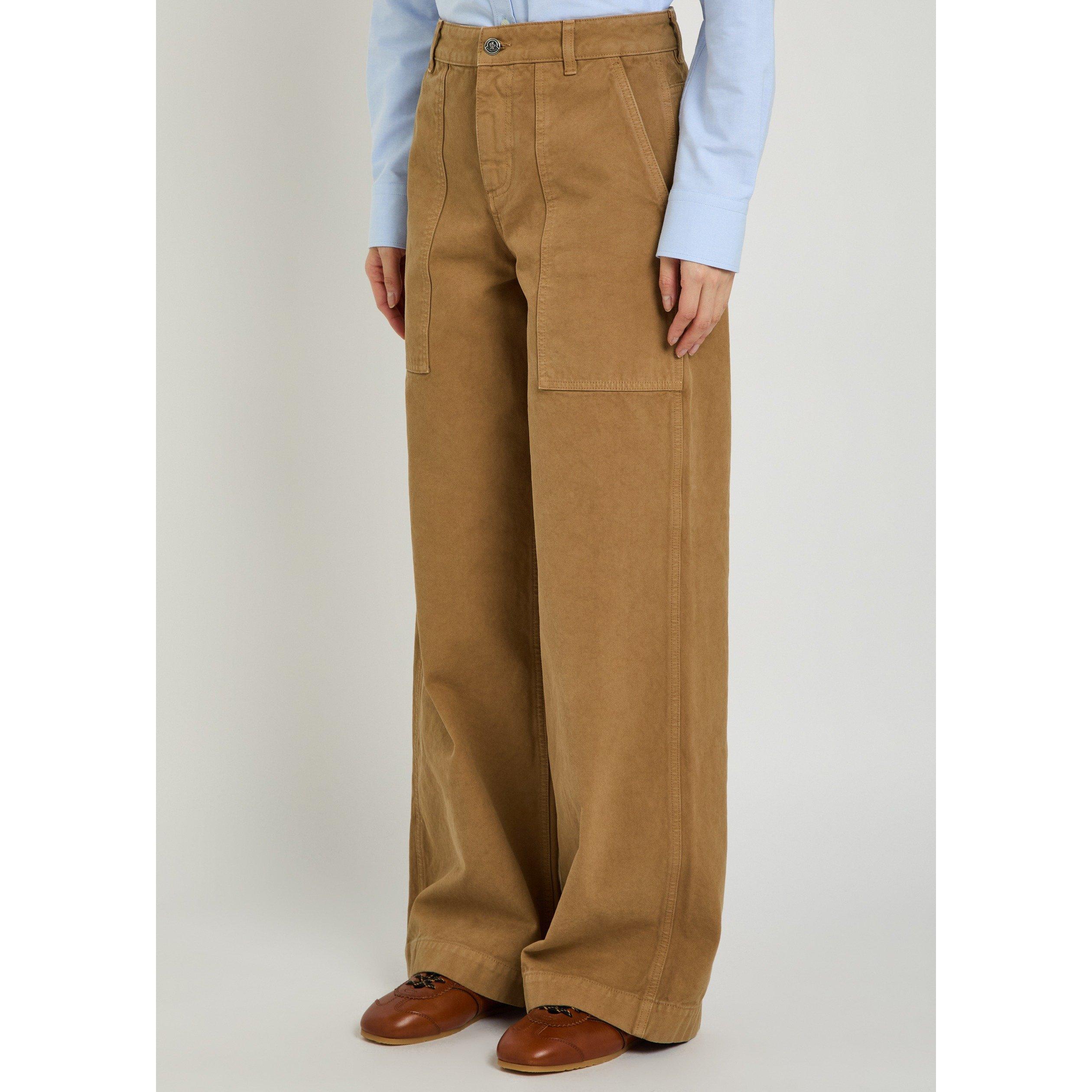 BROWN - Moncler - Women's Cotton High-Rise Wide-Leg Trousers - 2