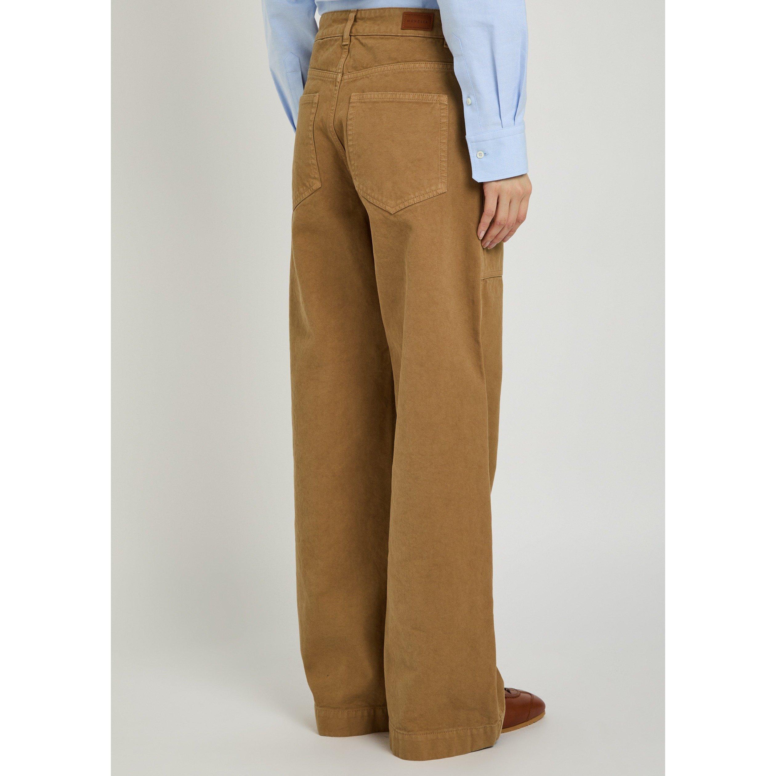 BROWN - Moncler - Women's Cotton High-Rise Wide-Leg Trousers - 3