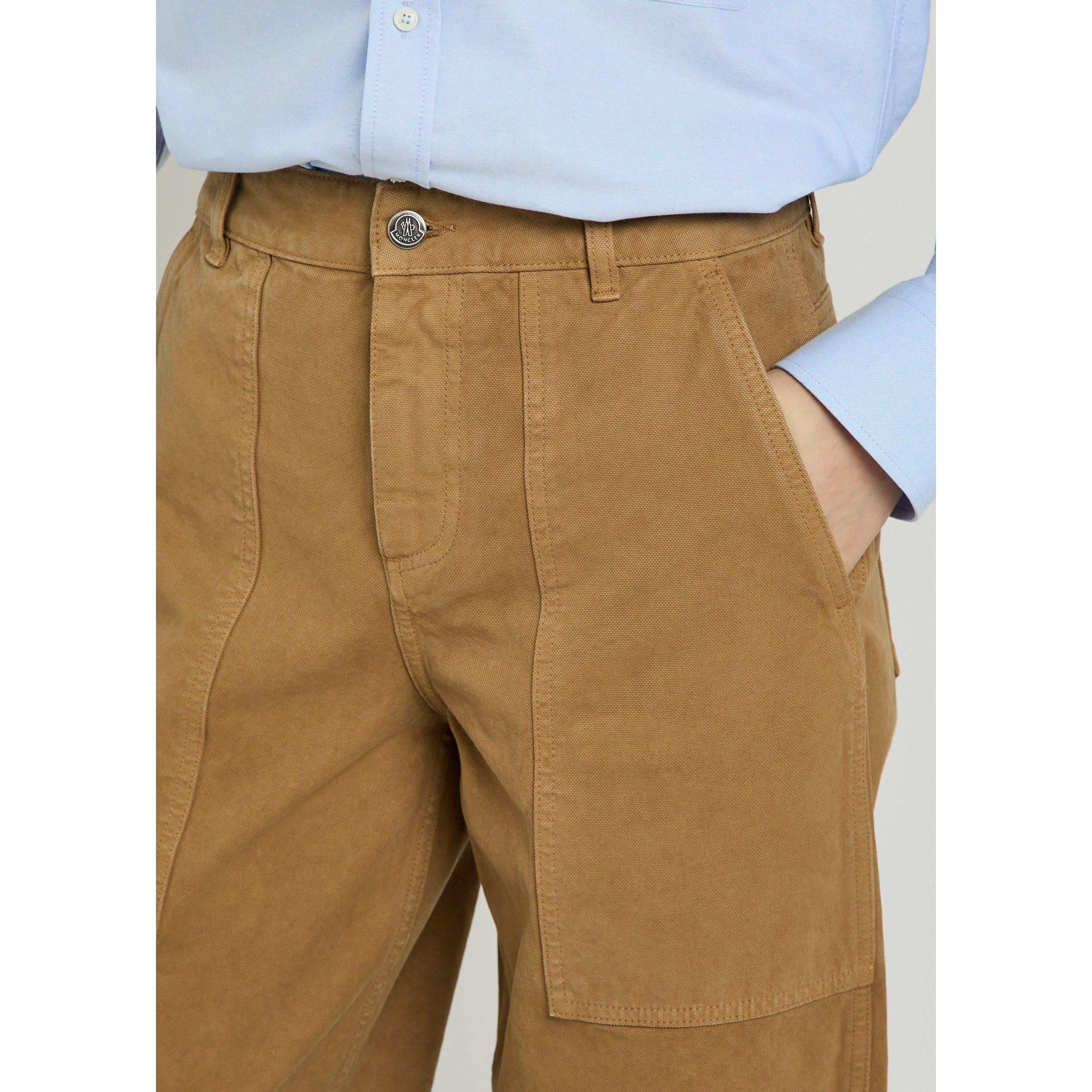 BROWN - Moncler - Women's Cotton High-Rise Wide-Leg Trousers - 4