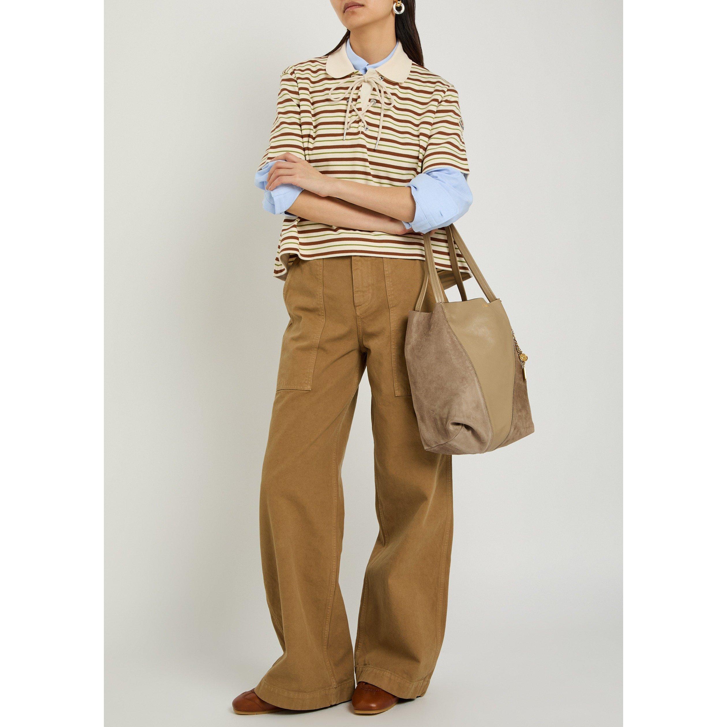 BROWN - Moncler - Women's Cotton High-Rise Wide-Leg Trousers - 5