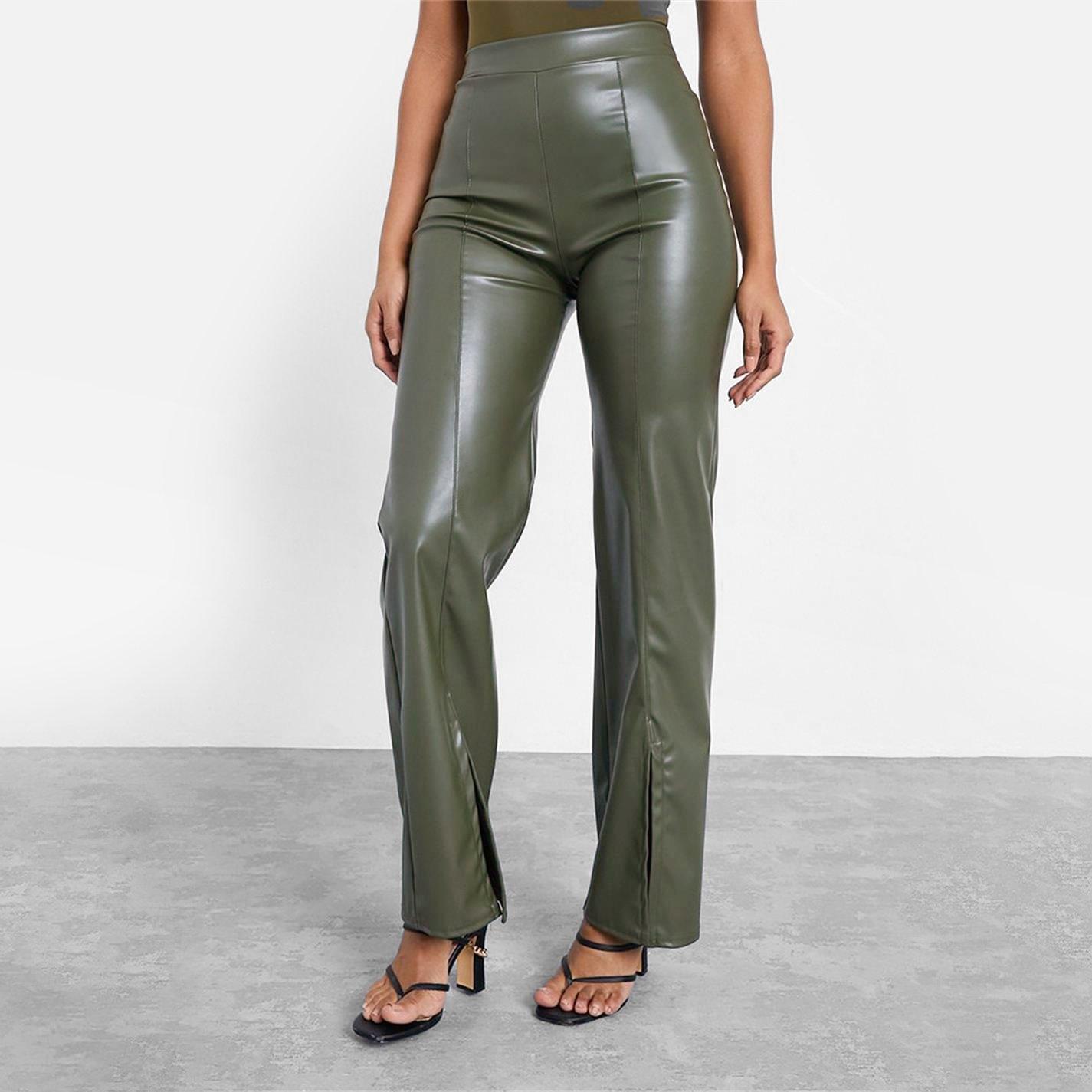 Green - I Saw It First - ISAWITFIRST Faux Leather Split Front Wide Leg Trousers - 4
