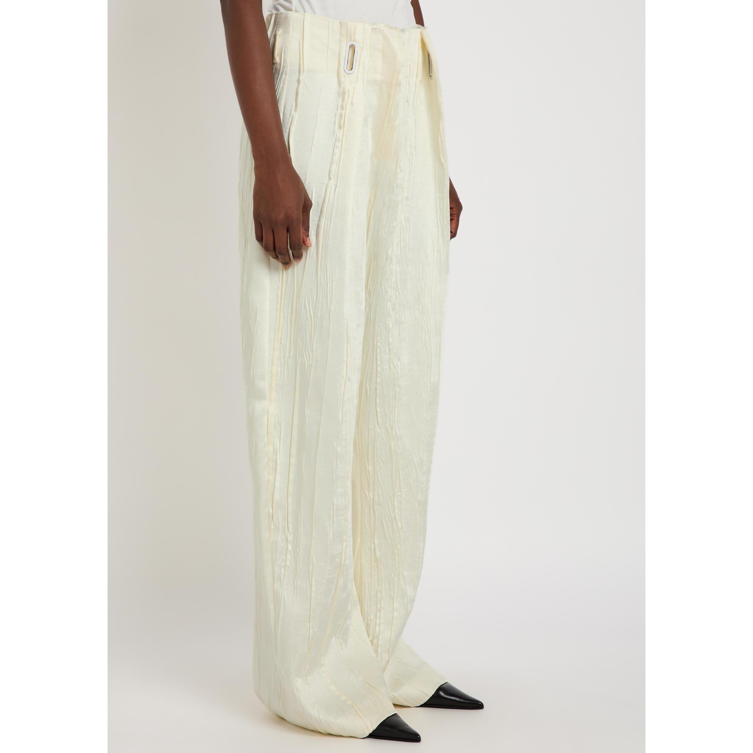 IVORY - Sportmax - Women's Satin Wide-Leg Trousers - 2