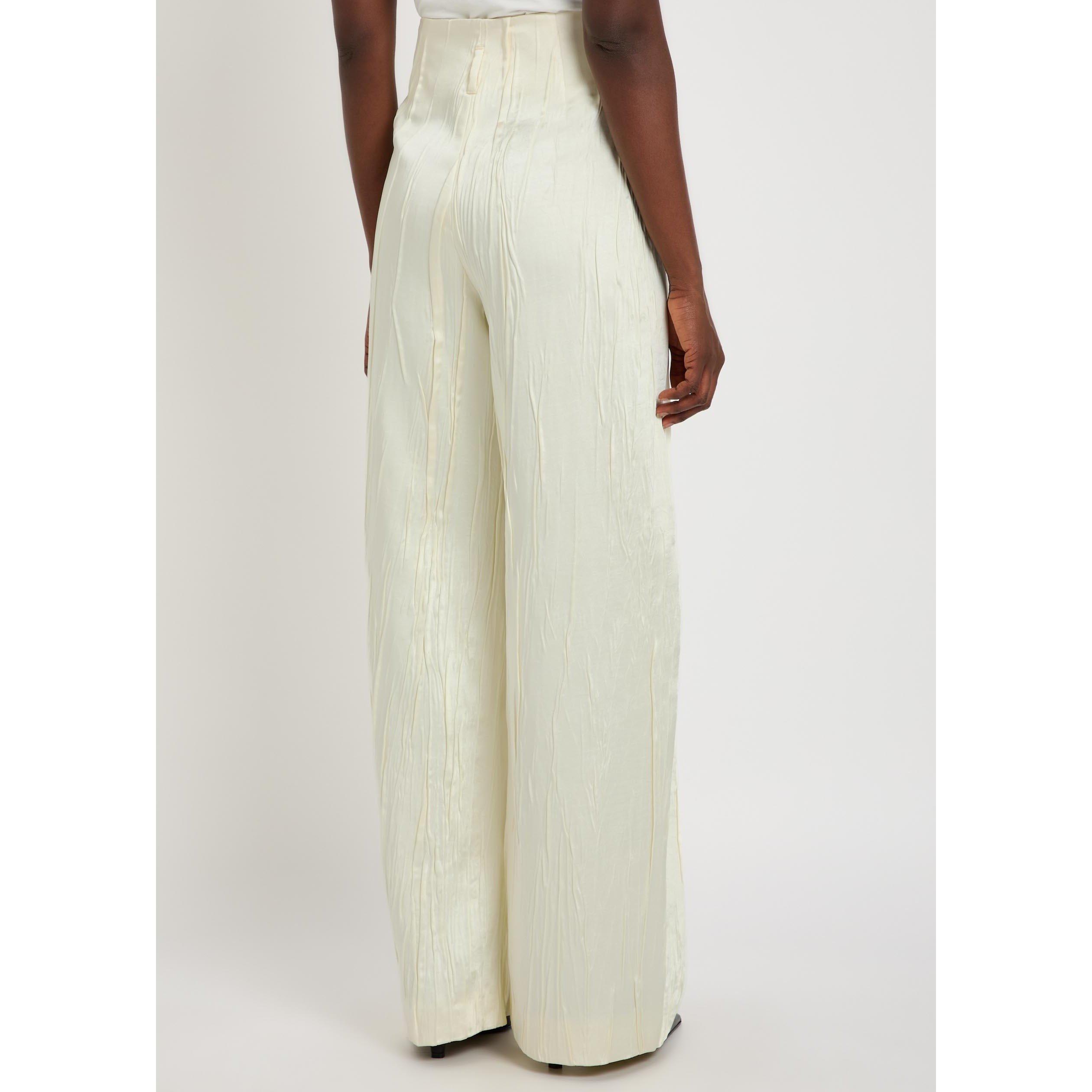 IVORY - Sportmax - Women's Satin Wide-Leg Trousers - 3