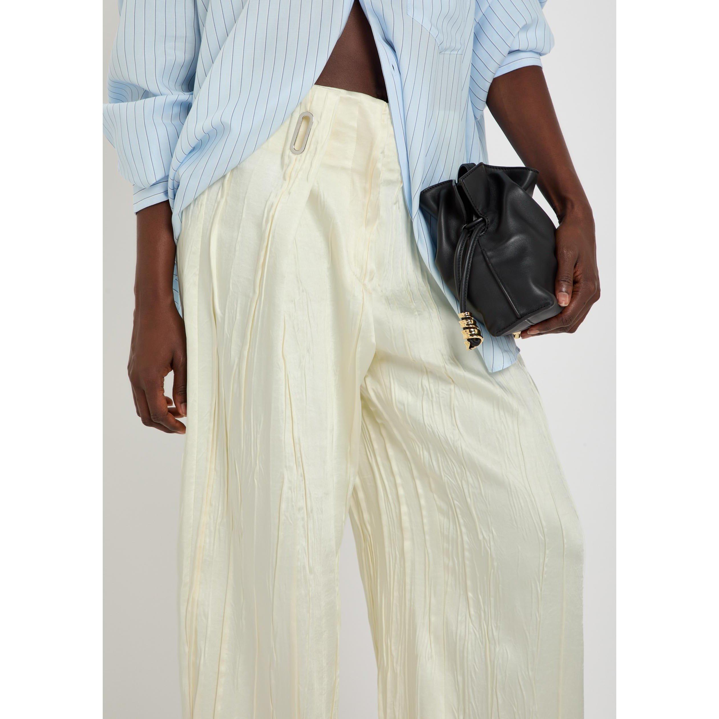 IVORY - Sportmax - Women's Satin Wide-Leg Trousers - 4