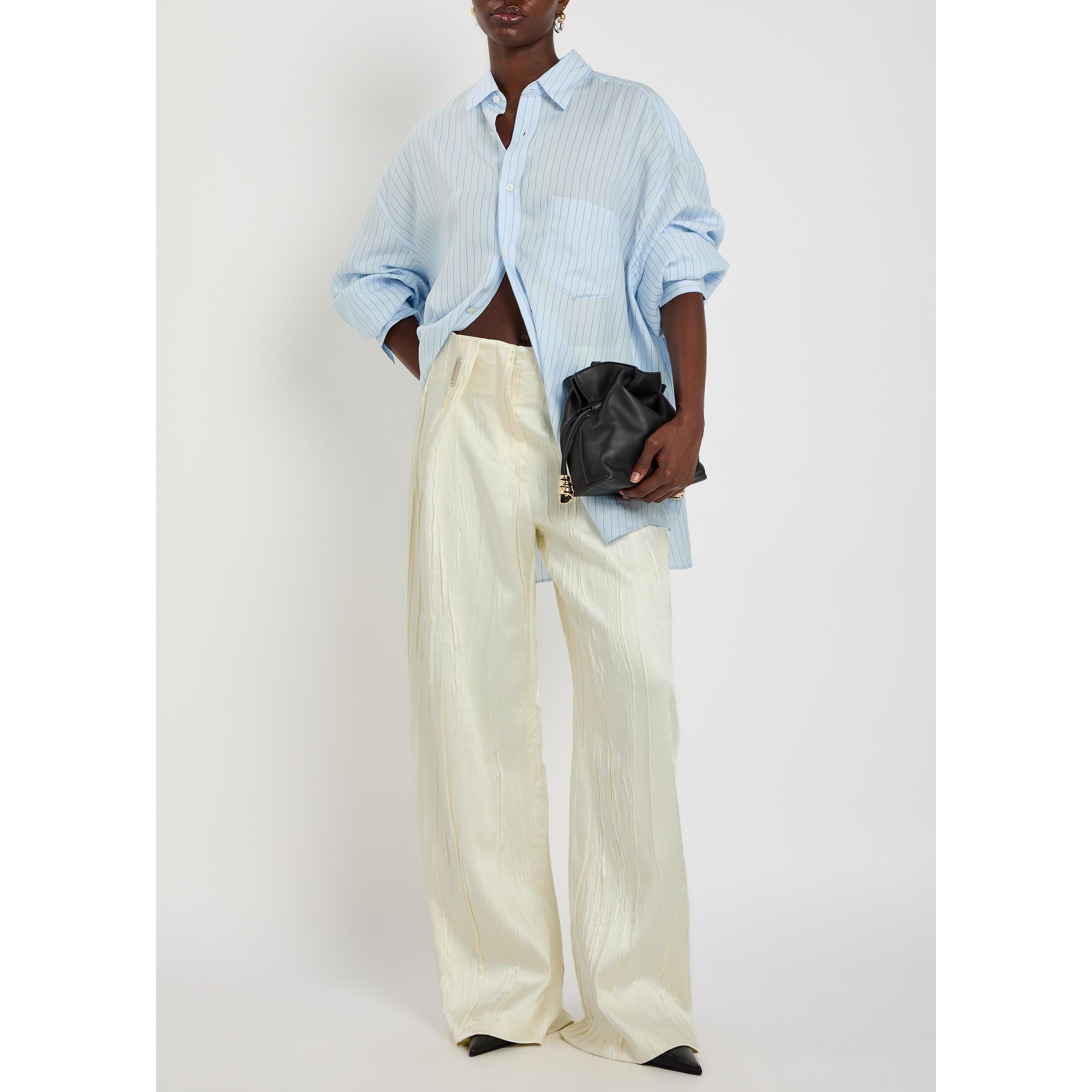 IVORY - Sportmax - Women's Satin Wide-Leg Trousers - 5