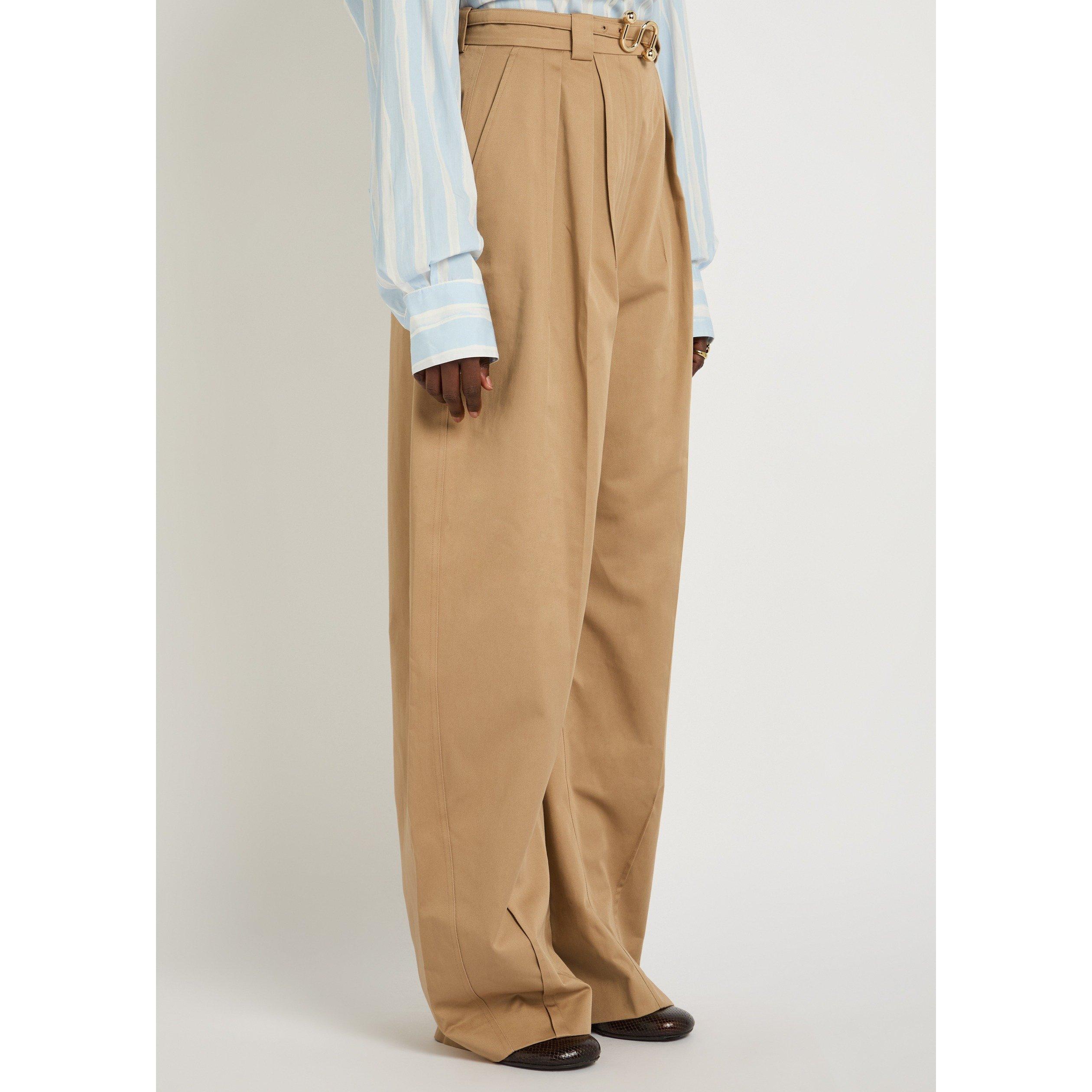 BROWN - Sportmax - Women's Idoneo Cotton Wide-Leg Trousers - 2