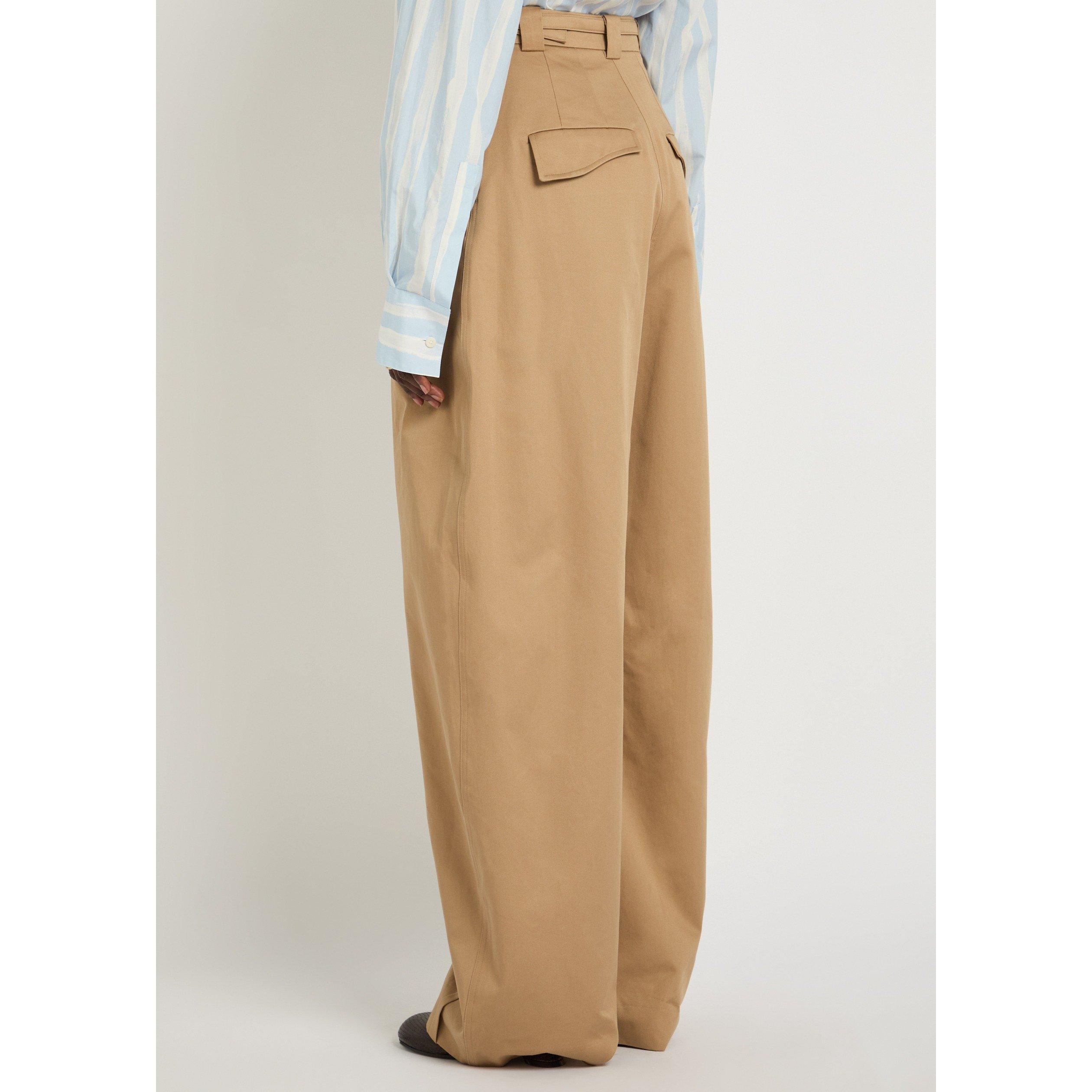 BROWN - Sportmax - Women's Idoneo Cotton Wide-Leg Trousers - 3