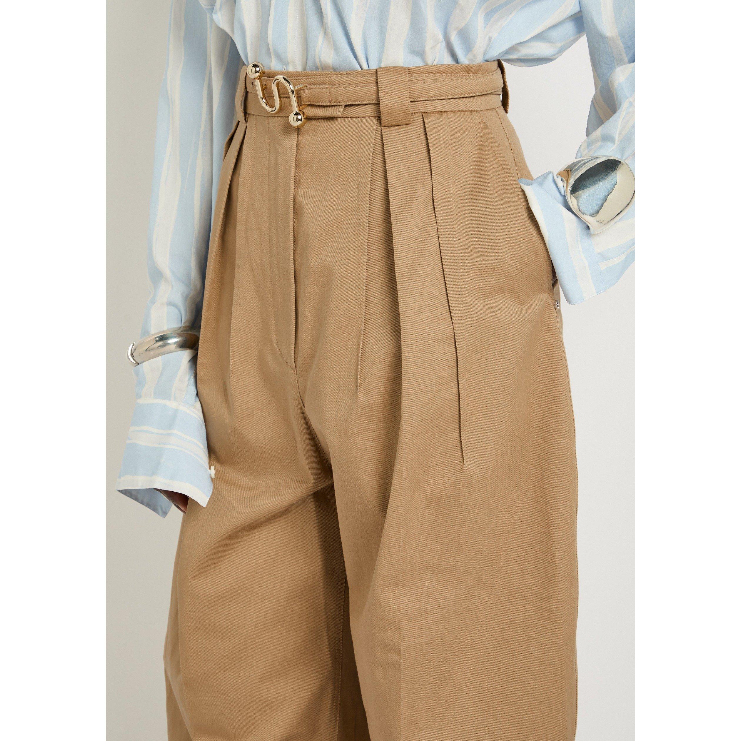 BROWN - Sportmax - Women's Idoneo Cotton Wide-Leg Trousers - 4