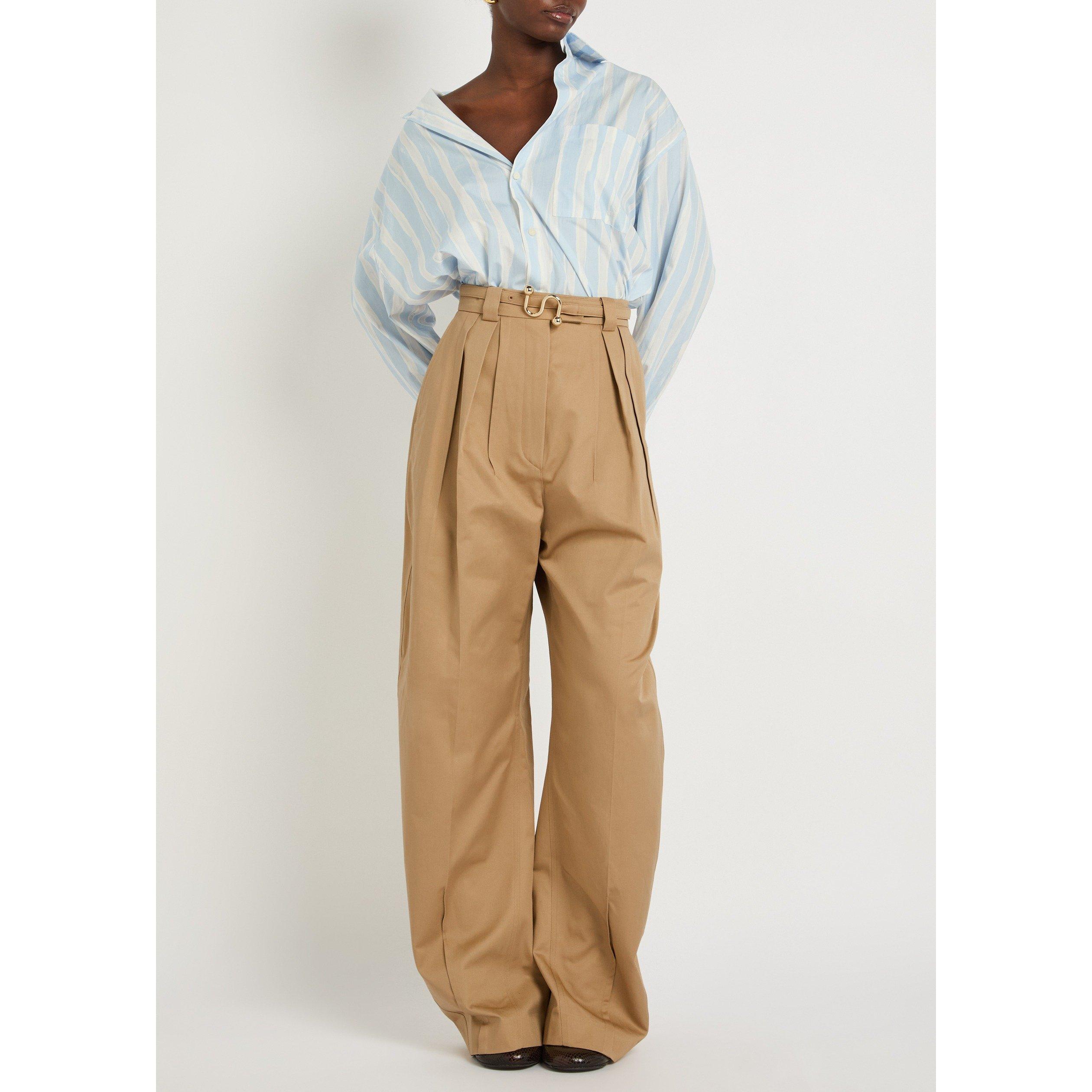 BROWN - Sportmax - Women's Idoneo Cotton Wide-Leg Trousers - 5