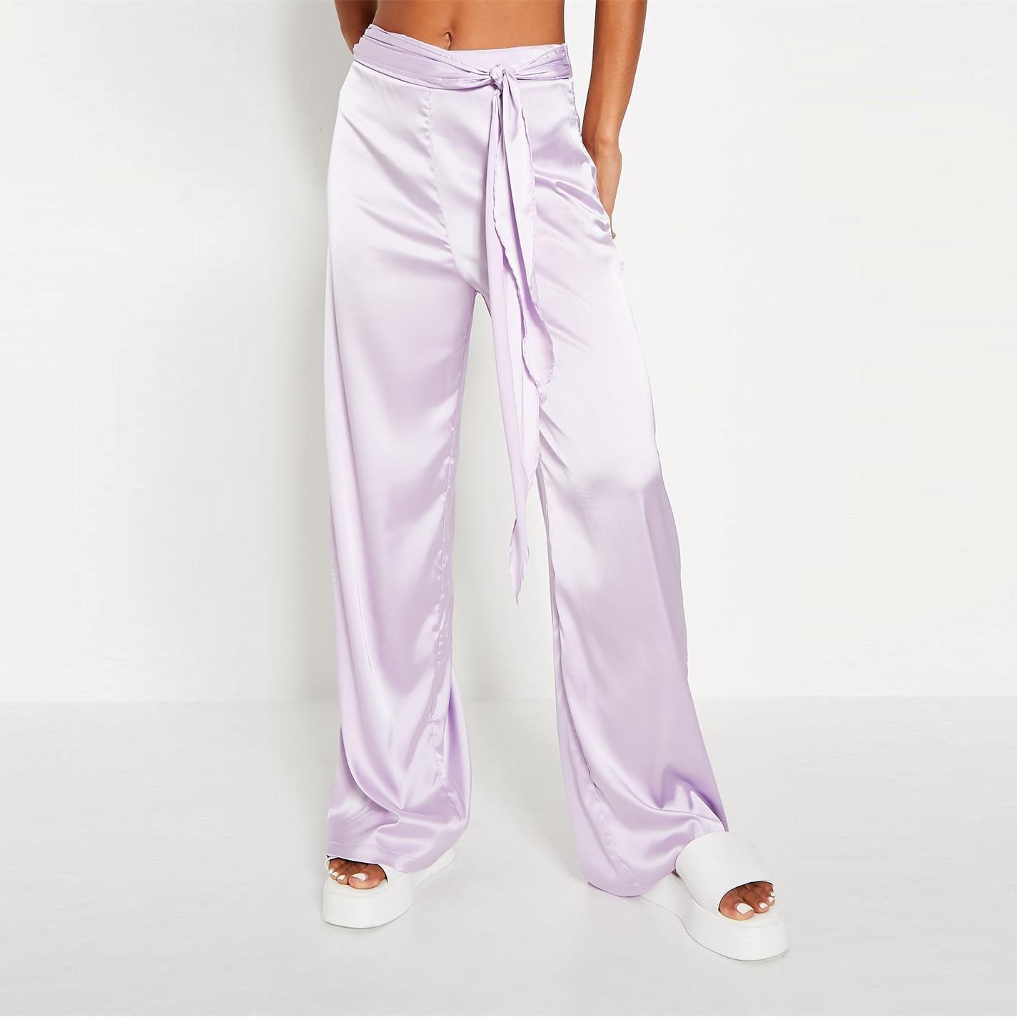 Purple - I Saw It First - ISAWITFIRST Wide Leg Belted Satin Trousers - 2