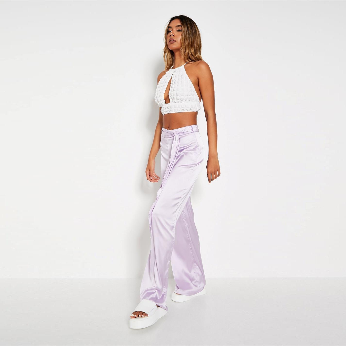 Purple - I Saw It First - ISAWITFIRST Wide Leg Belted Satin Trousers - 3
