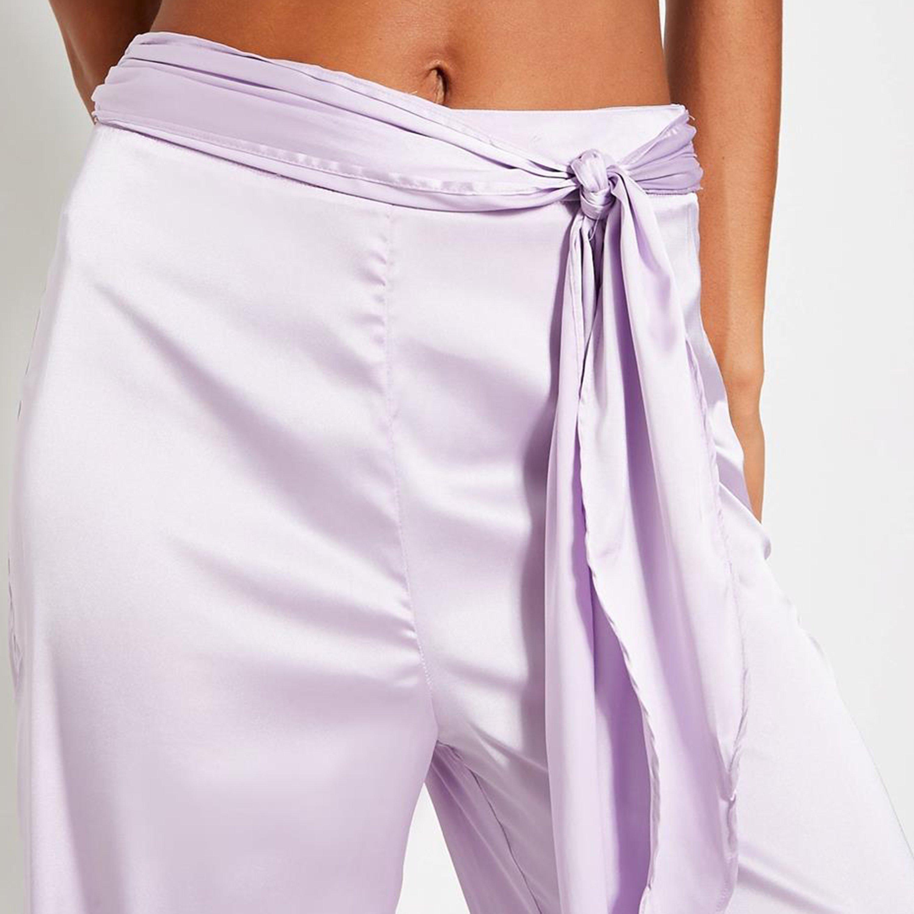 Purple - I Saw It First - ISAWITFIRST Wide Leg Belted Satin Trousers - 5