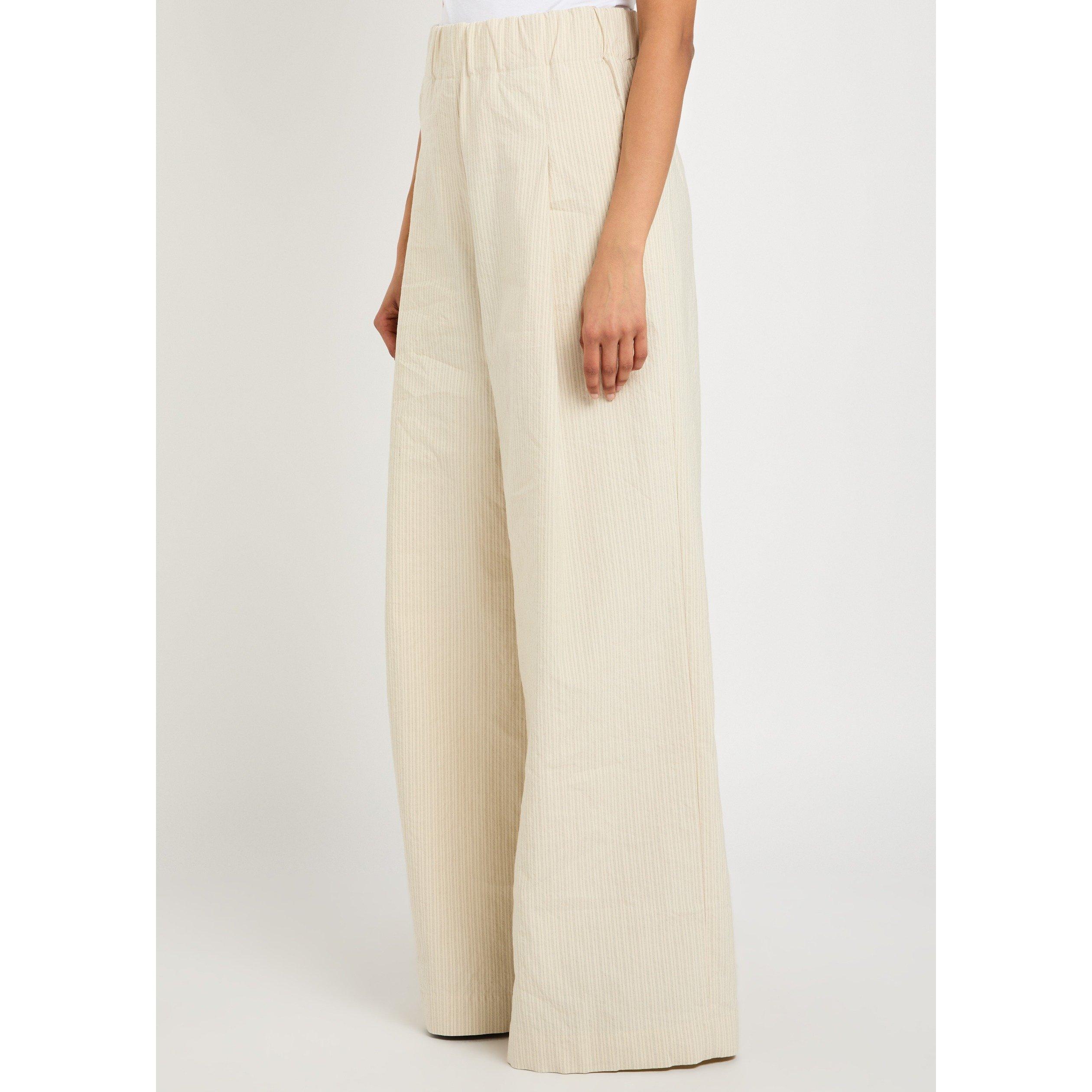 ECRU - Dries Van Noten - Women's Pila Pinstripe Cotton Wide-Leg Trousers - 2
