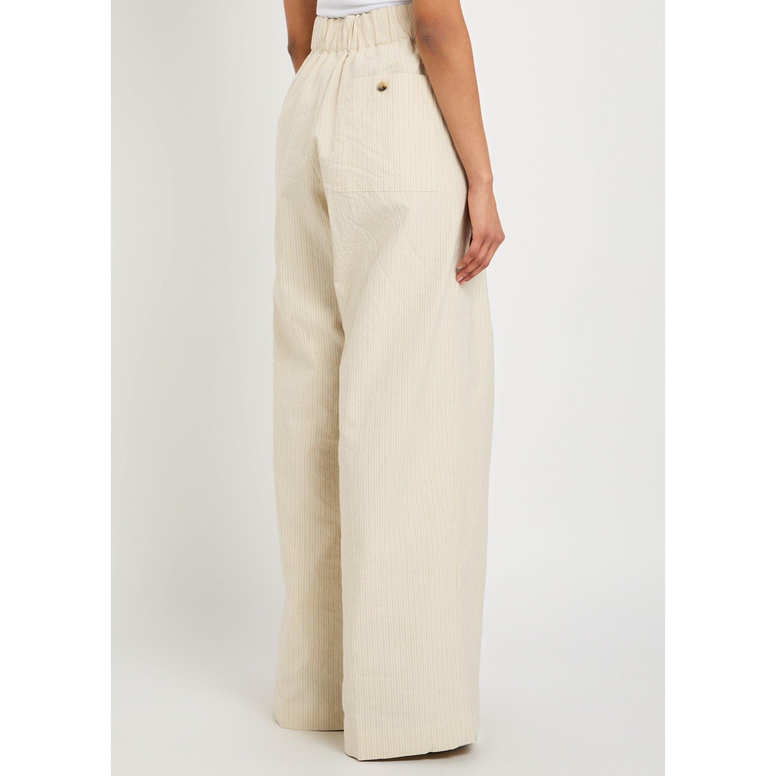 ECRU - Dries Van Noten - Women's Pila Pinstripe Cotton Wide-Leg Trousers - 3