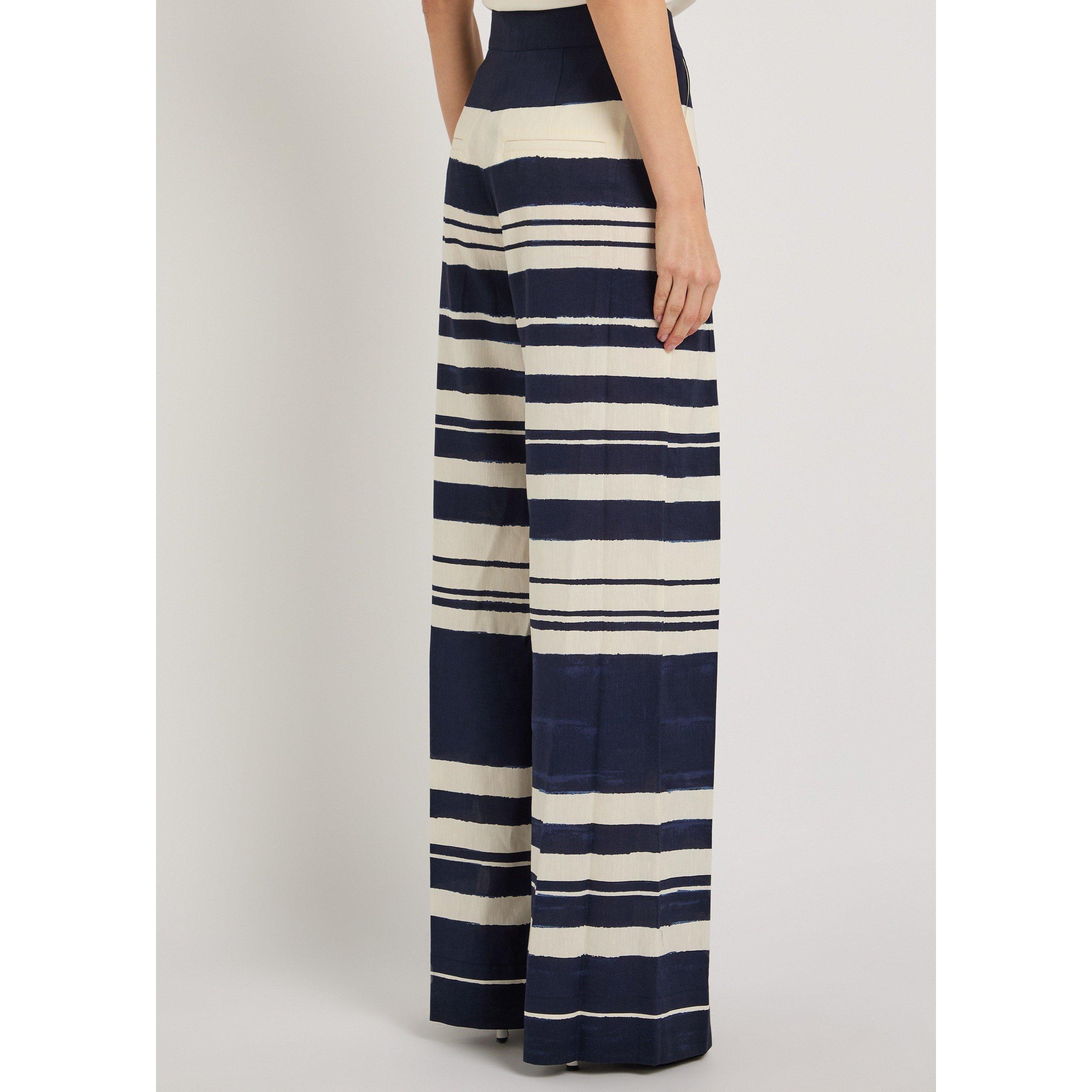 NAVY AND OTHER - Veronica Beard - Women's Heron Striped Linen Wide-Leg Trousers - 3