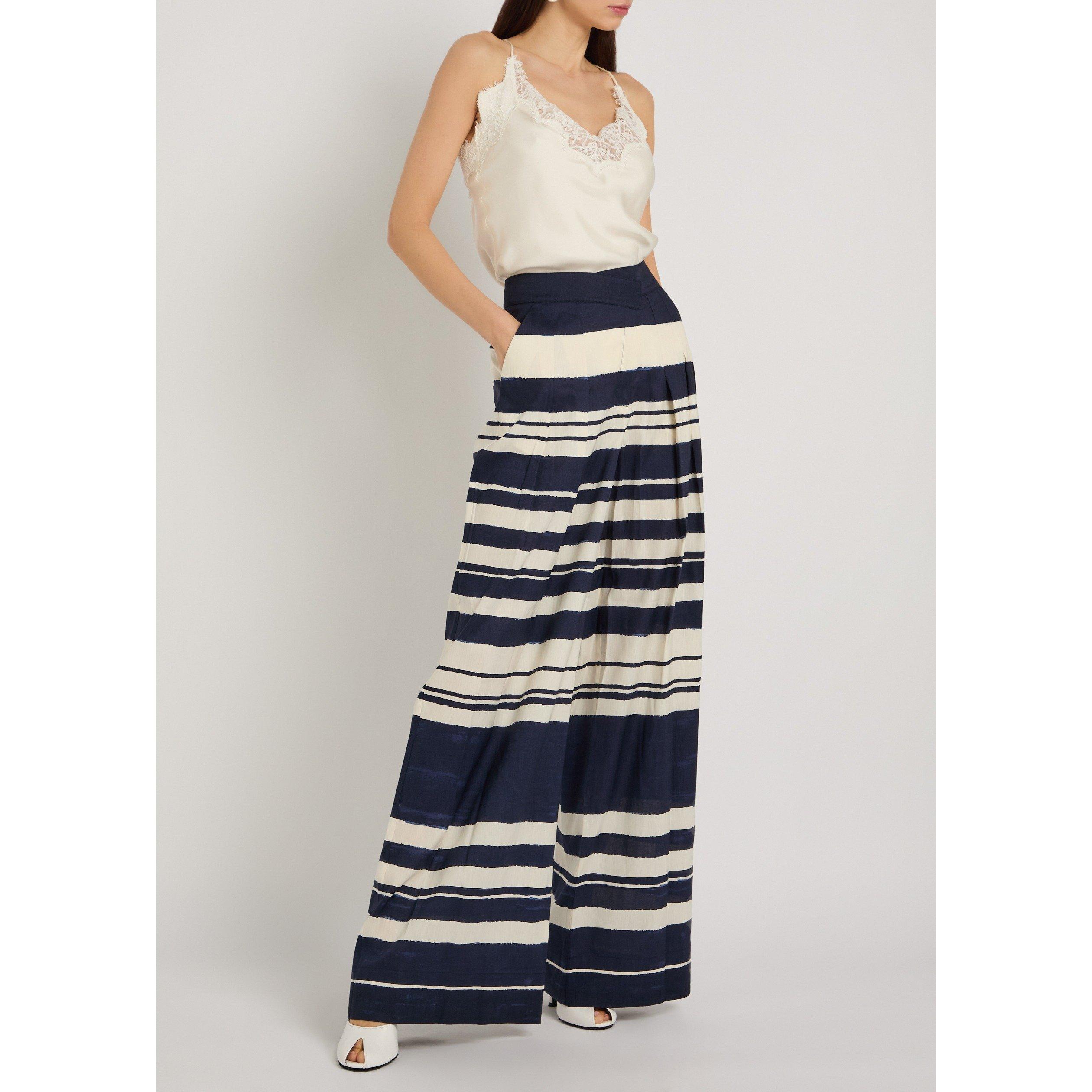 NAVY AND OTHER - Veronica Beard - Women's Heron Striped Linen Wide-Leg Trousers - 5