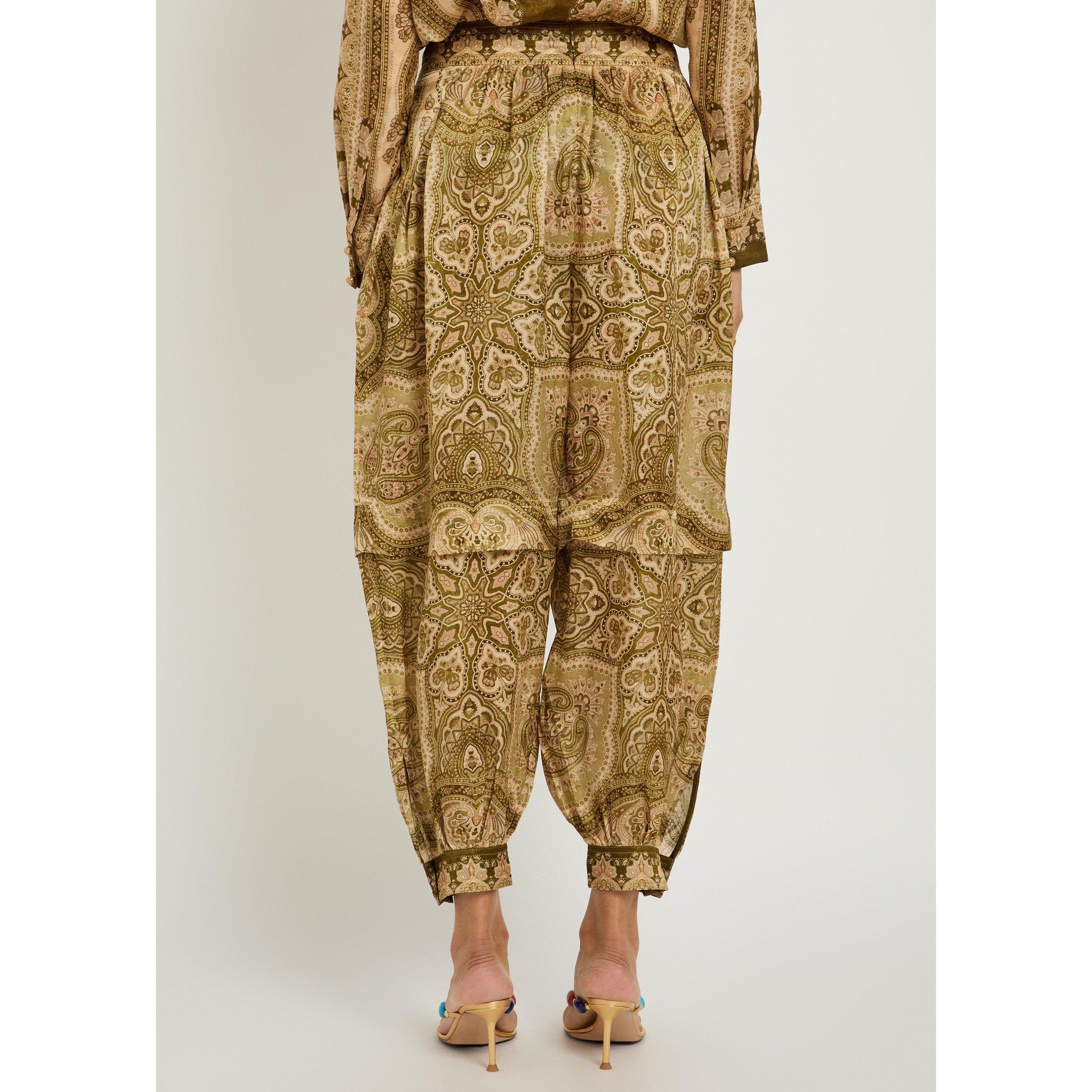 OLIVE - Zimmermann - Women's Luna Satin Silk Paisley Harem Trousers - 3