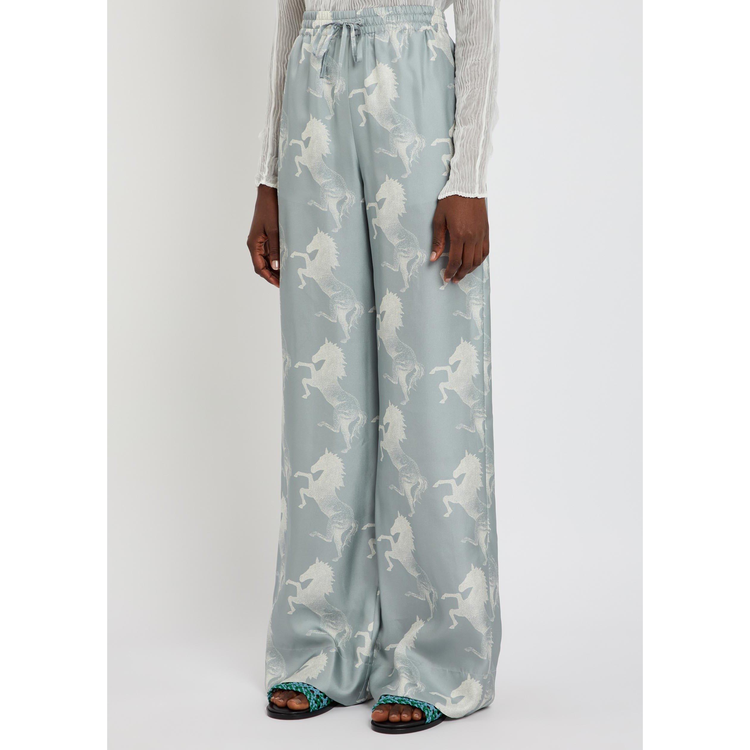 BLUE AND OTHER - Stella McCartney - Horse Printed Silk Wide Pants - 2