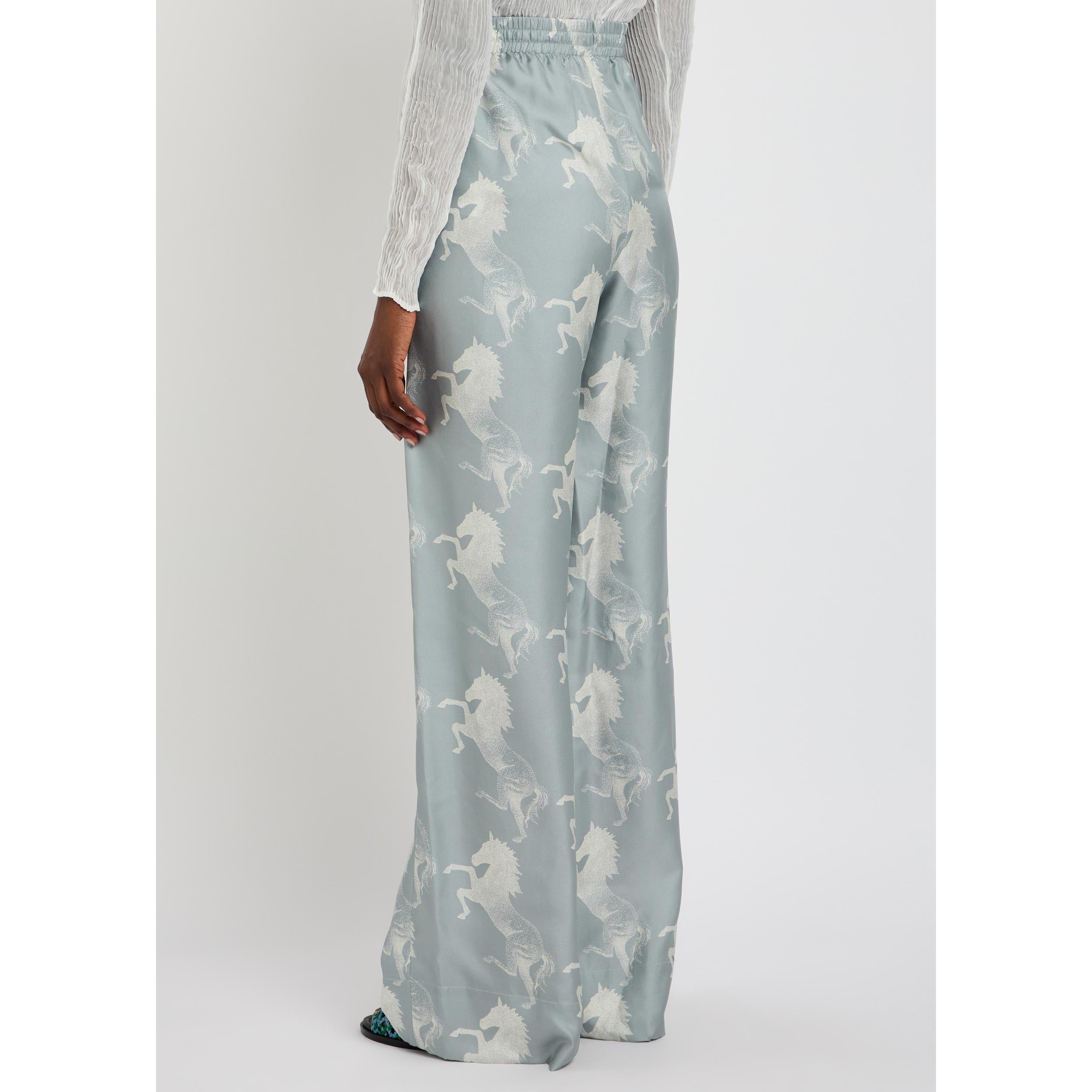BLUE AND OTHER - Stella McCartney - Horse Printed Silk Wide Pants - 3
