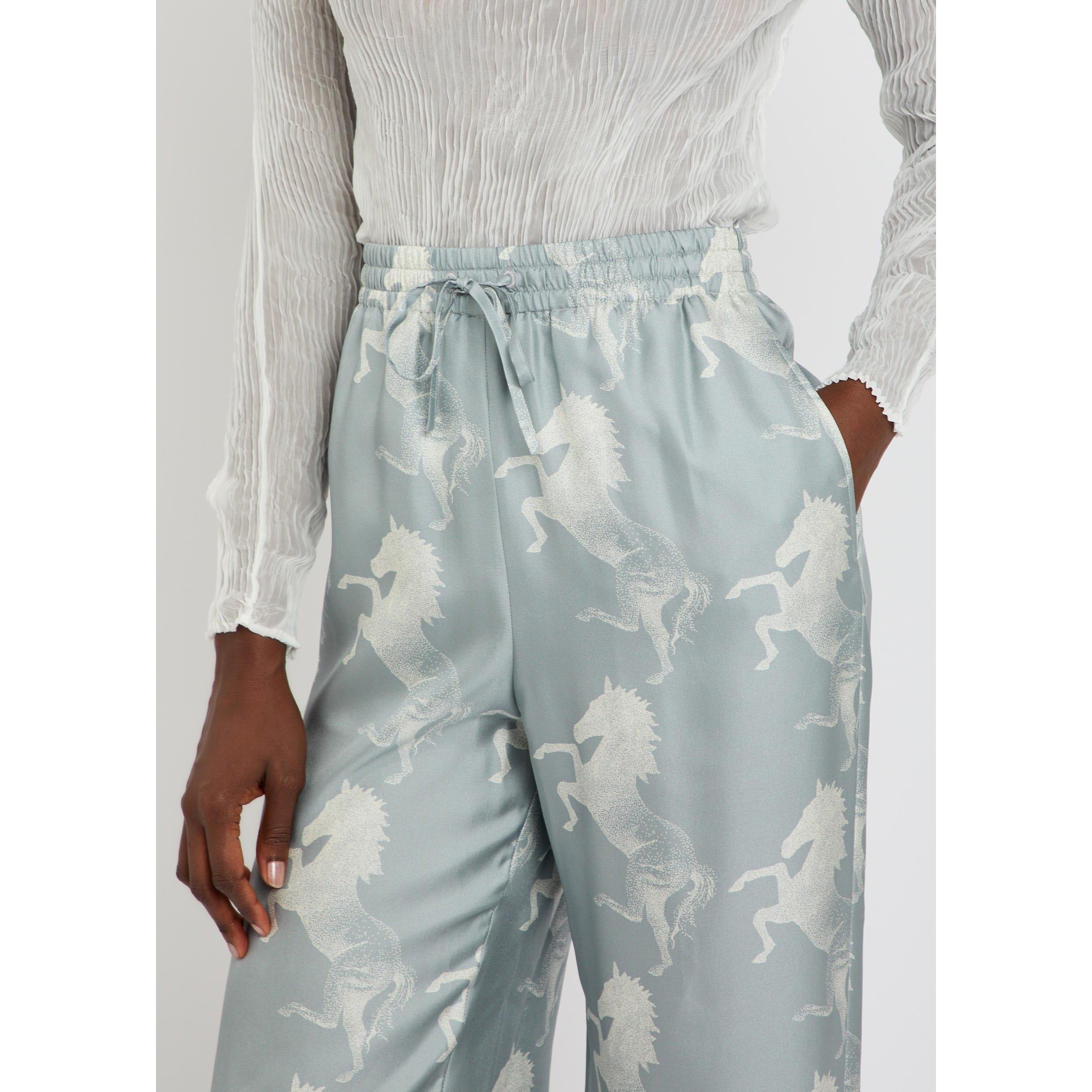 BLUE AND OTHER - Stella McCartney - Horse Printed Silk Wide Pants - 4