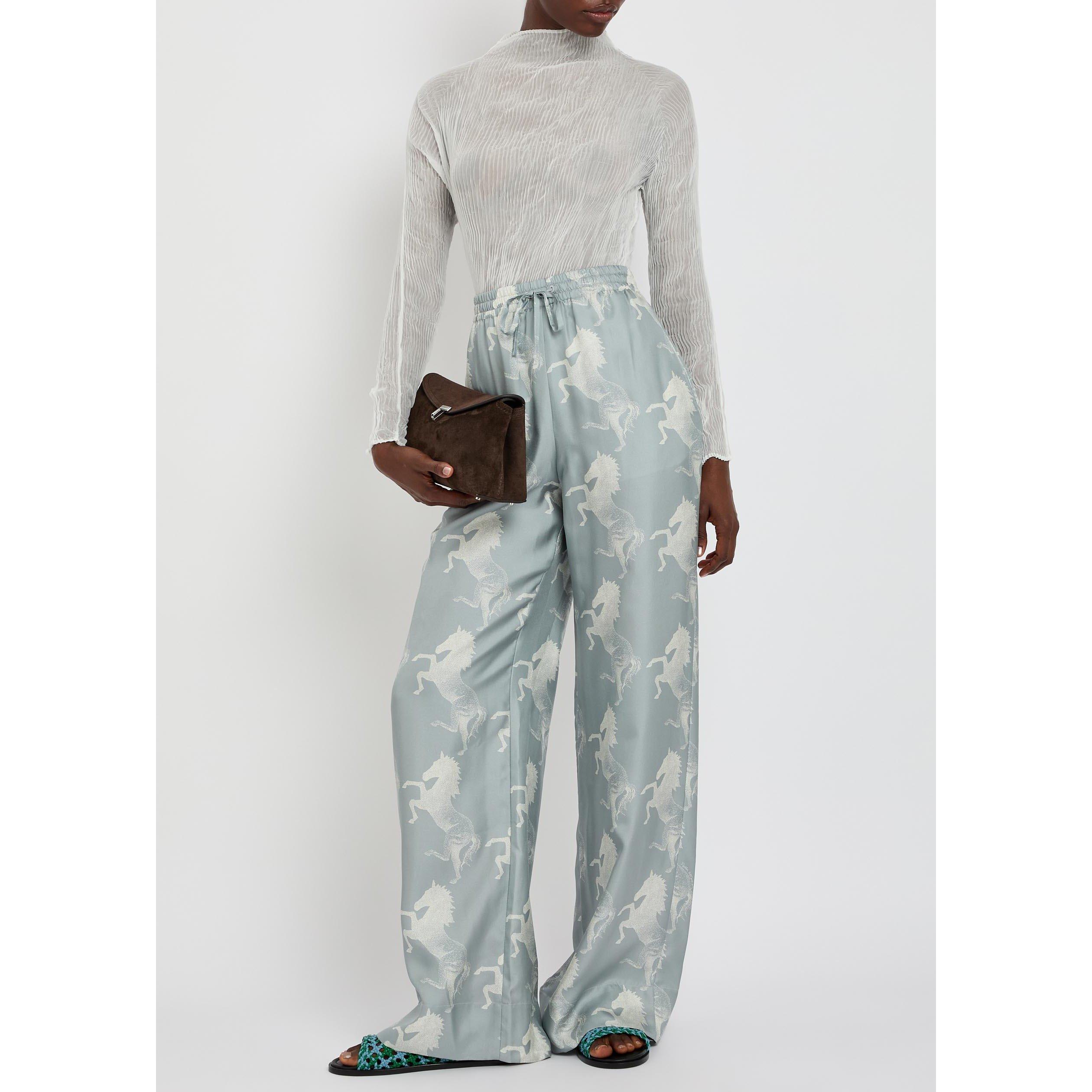 BLUE AND OTHER - Stella McCartney - Horse Printed Silk Wide Pants - 5