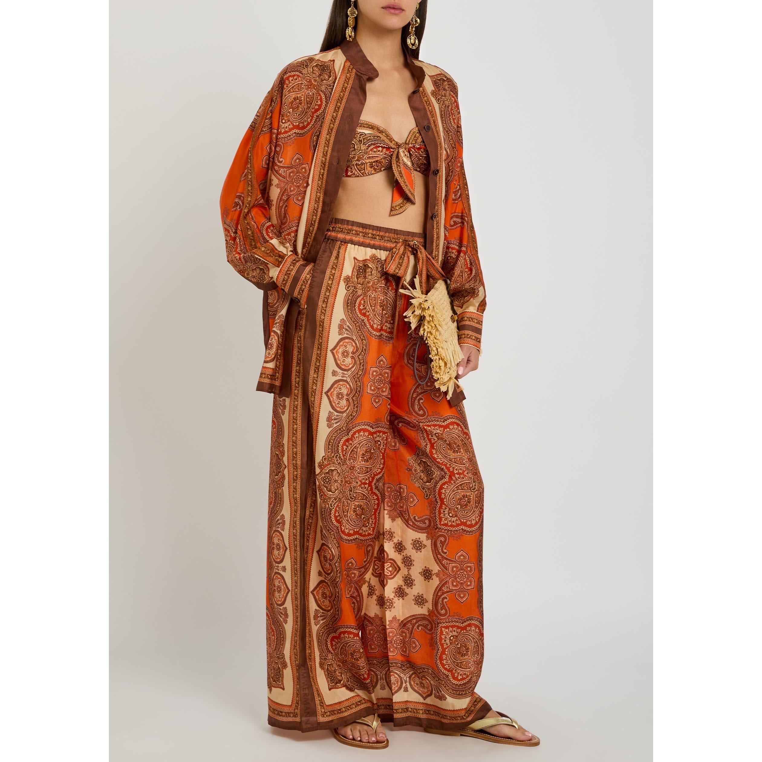 ORANGE AND OTHE - Zimmermann - Women's Mahon Relaxed Silk Wide-Leg Trousers - 5