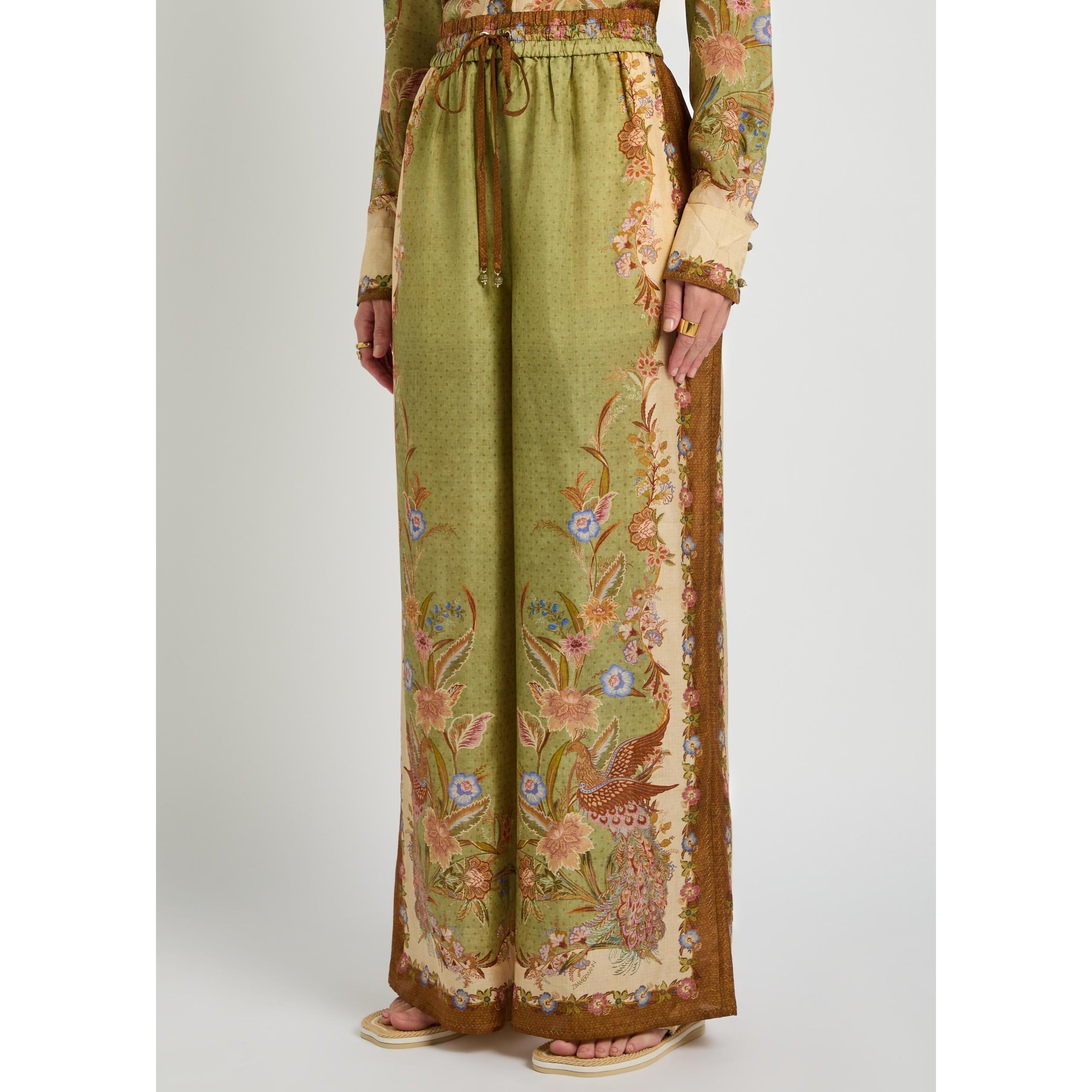 KHAKI - Zimmermann - Women's Indra Silk Wide-Leg Trousers - 2