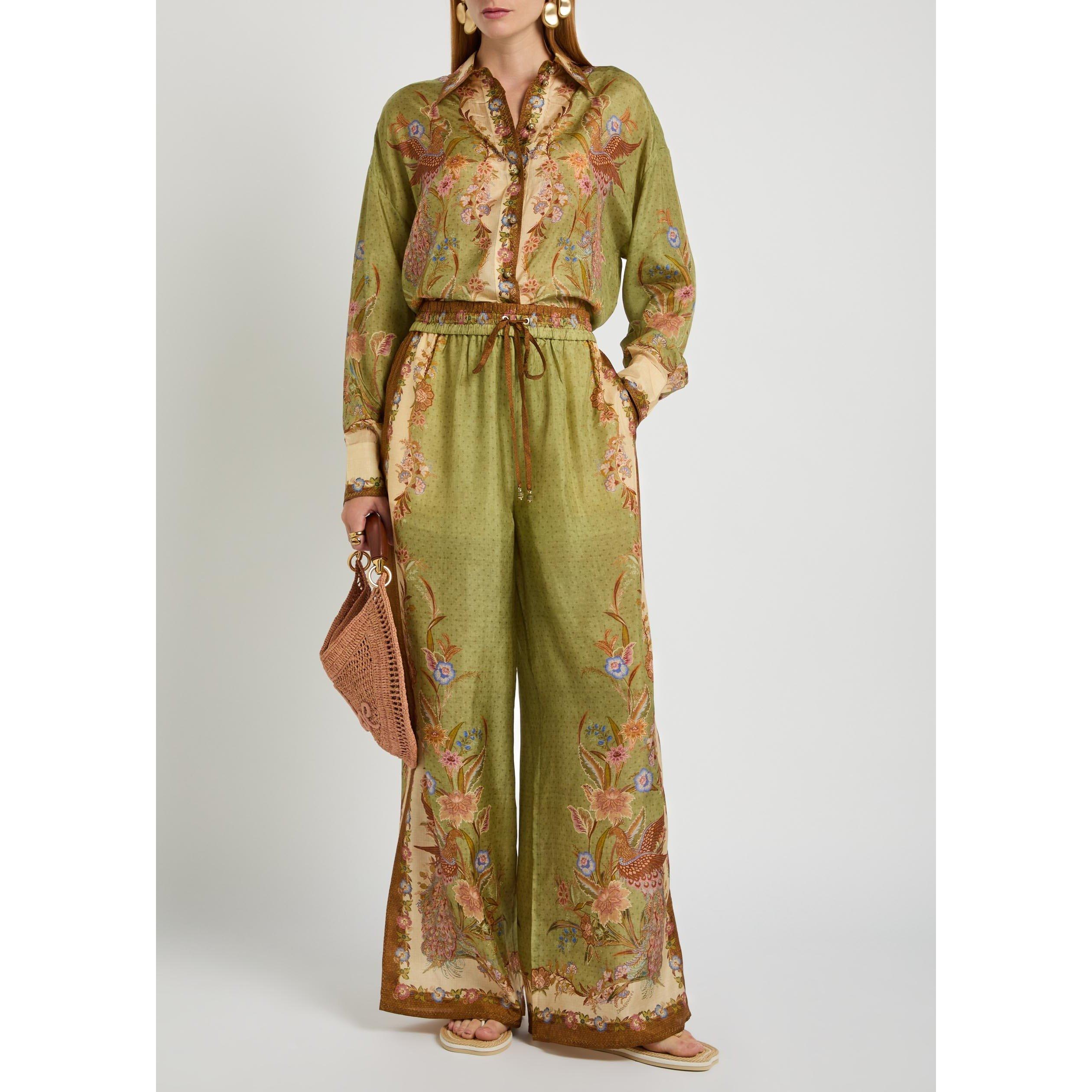 KHAKI - Zimmermann - Women's Indra Silk Wide-Leg Trousers - 5