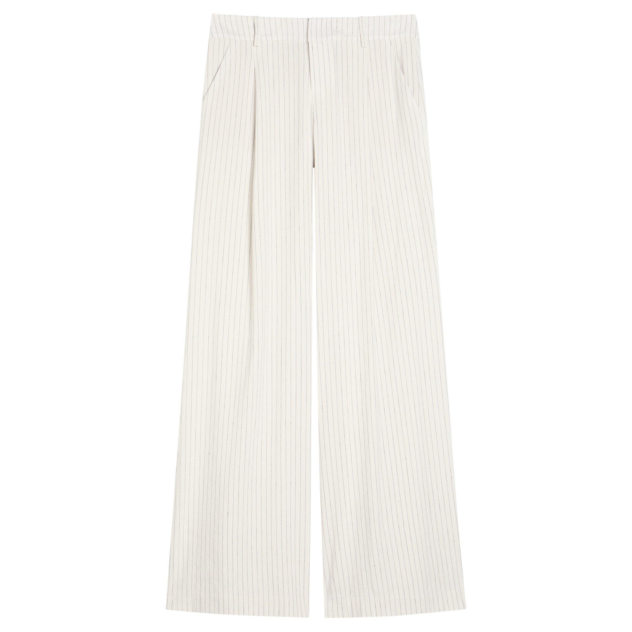 BLACK AND WHITE - Alice And Olivia - Women's Eric Linen Pinstripe Wide-Leg Trousers - 1